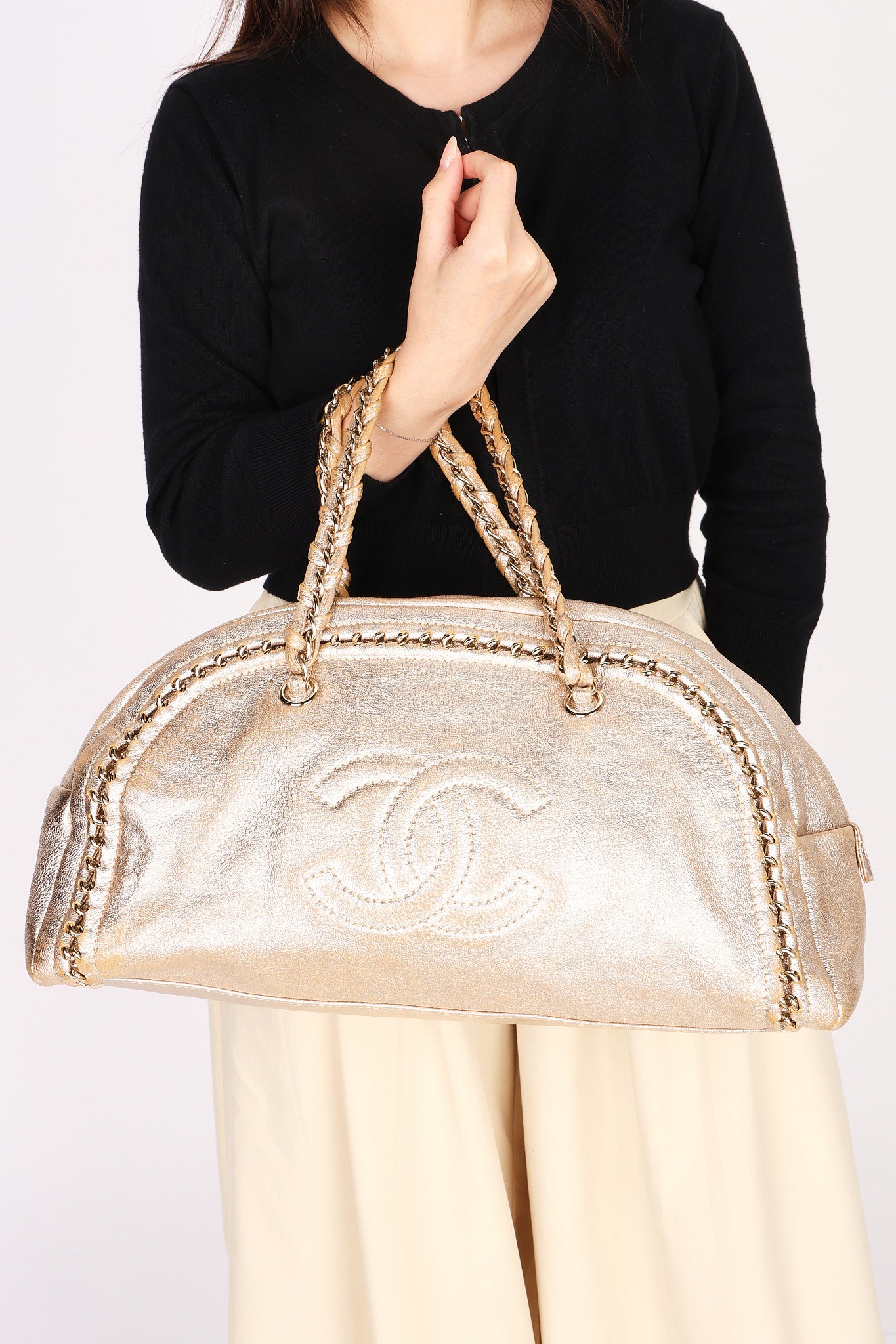 Chanel Luxe Ligne Bowler Bag Gold Metallic Calfskin GHW