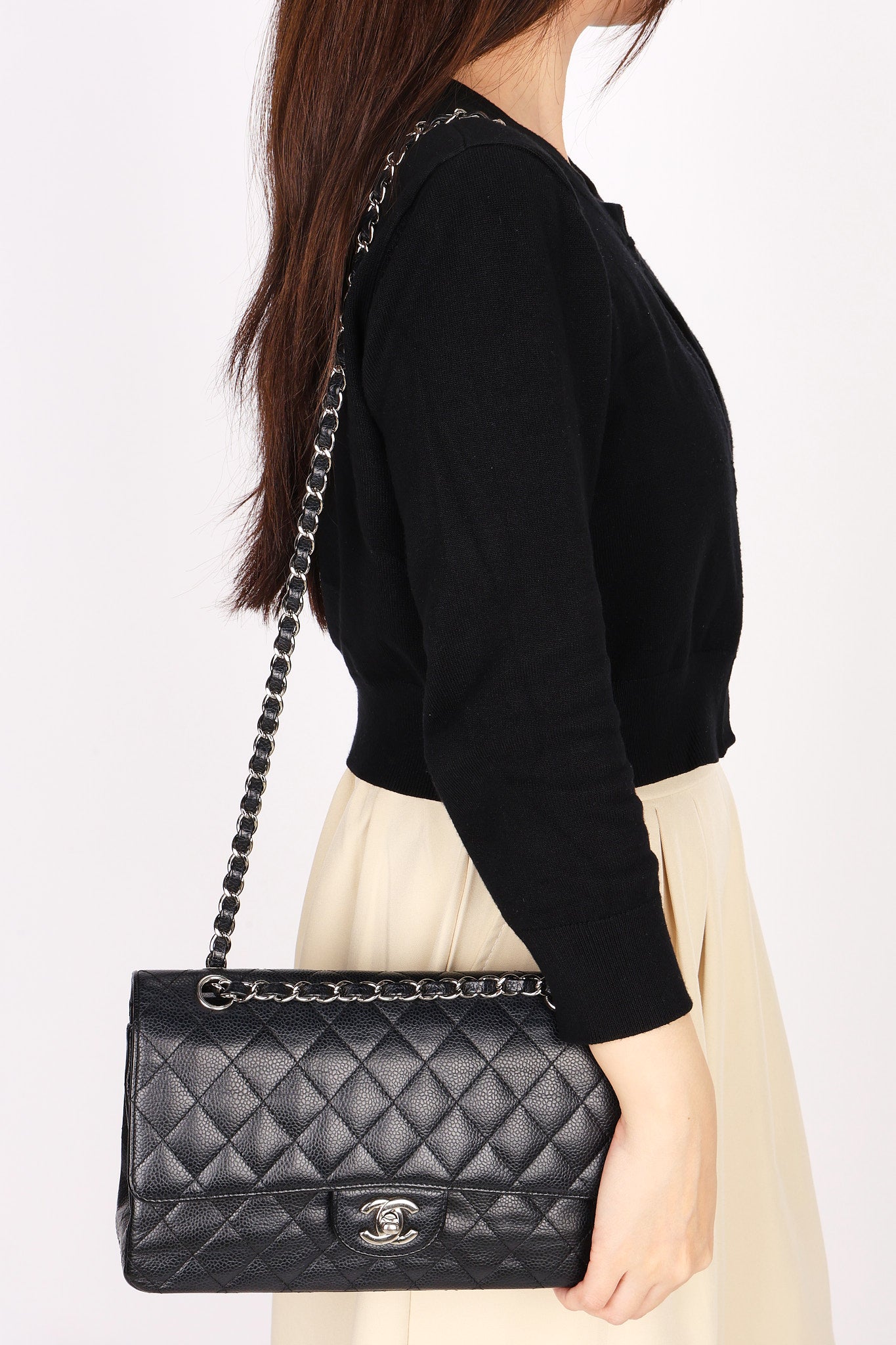 Chanel Medium Classic Double Flap Black Caviar SHW