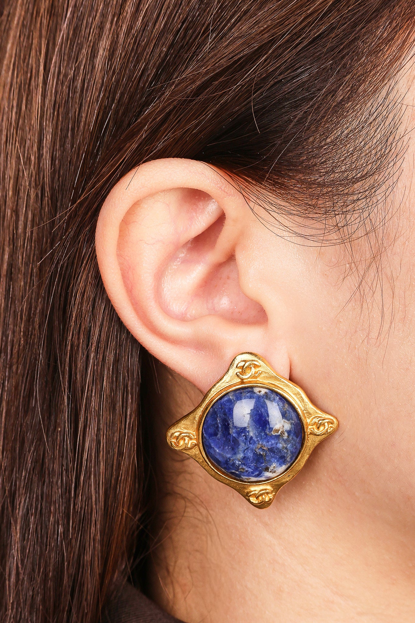 Chanel 1995 Blue Stone Clip-On Earrings 24K GP