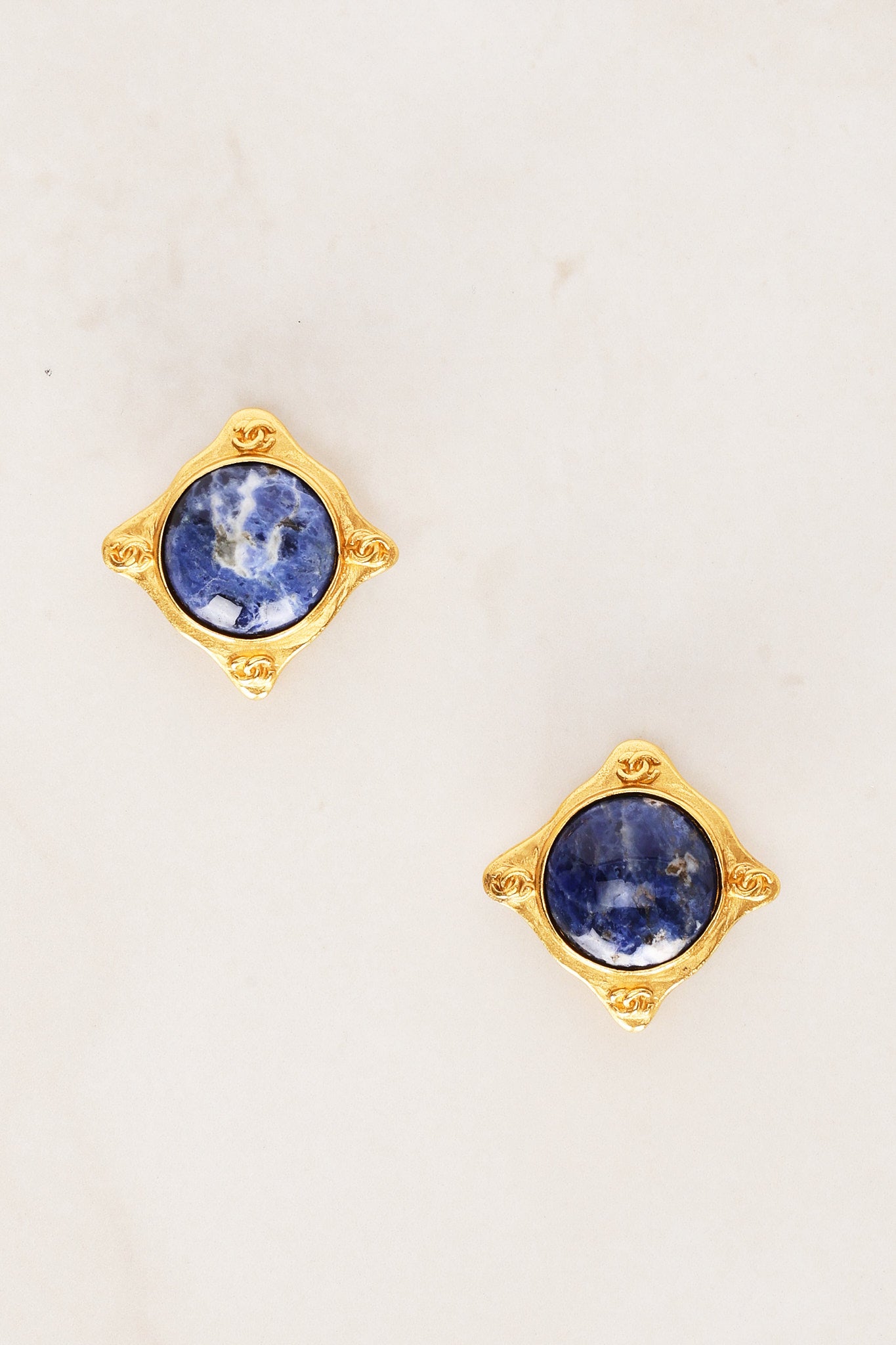 Chanel 1995 Blue Stone Clip-On Earrings 24K GP