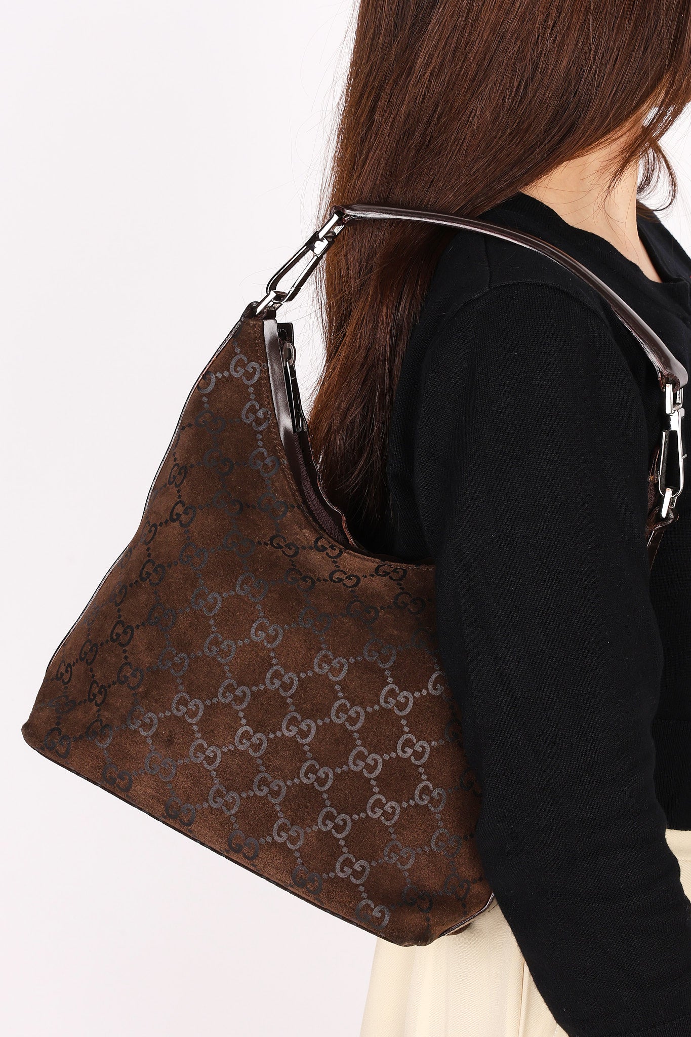 Gucci Monogram Suede Shoulder Bag