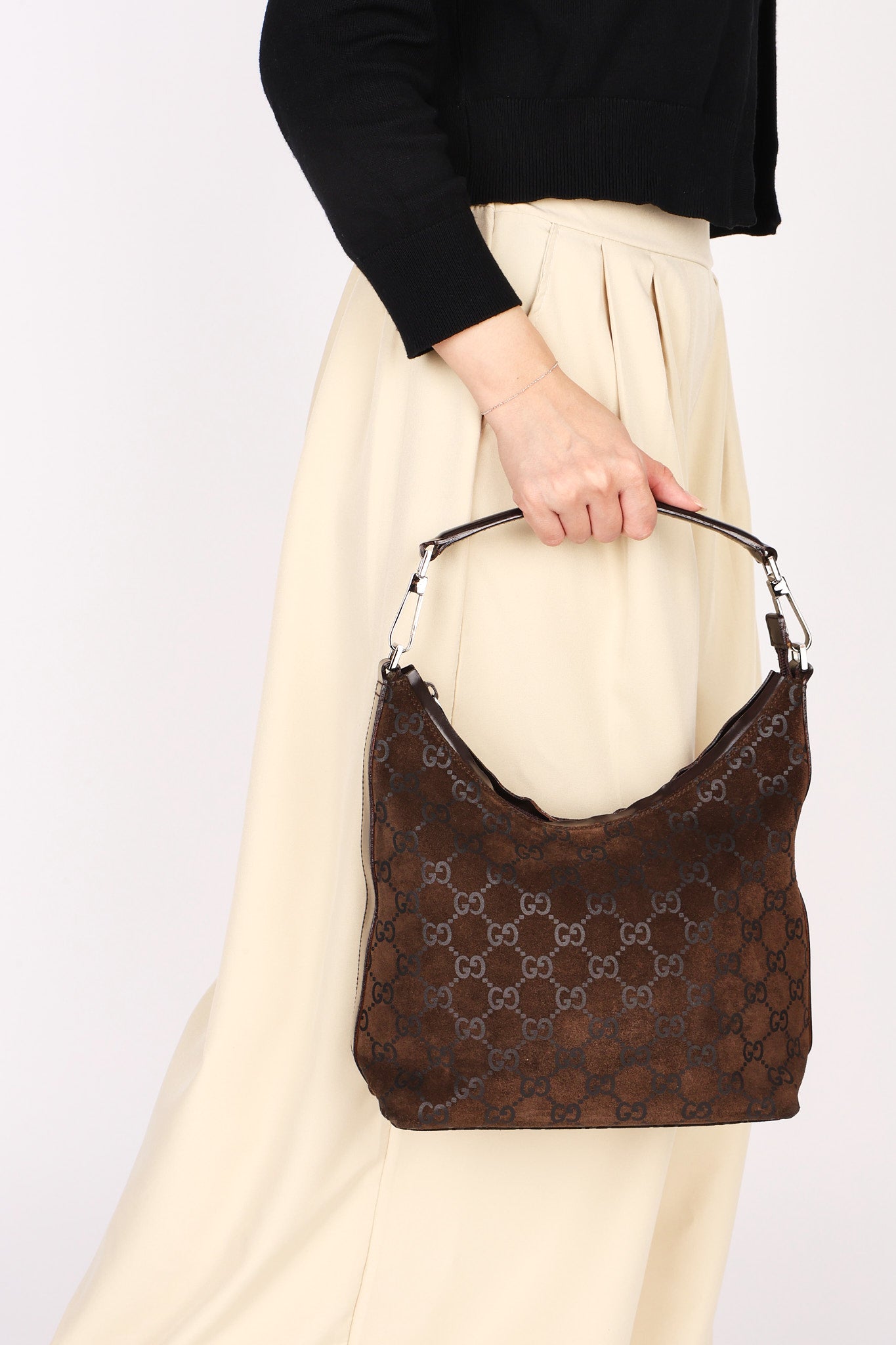 Gucci Monogram Suede Shoulder Bag