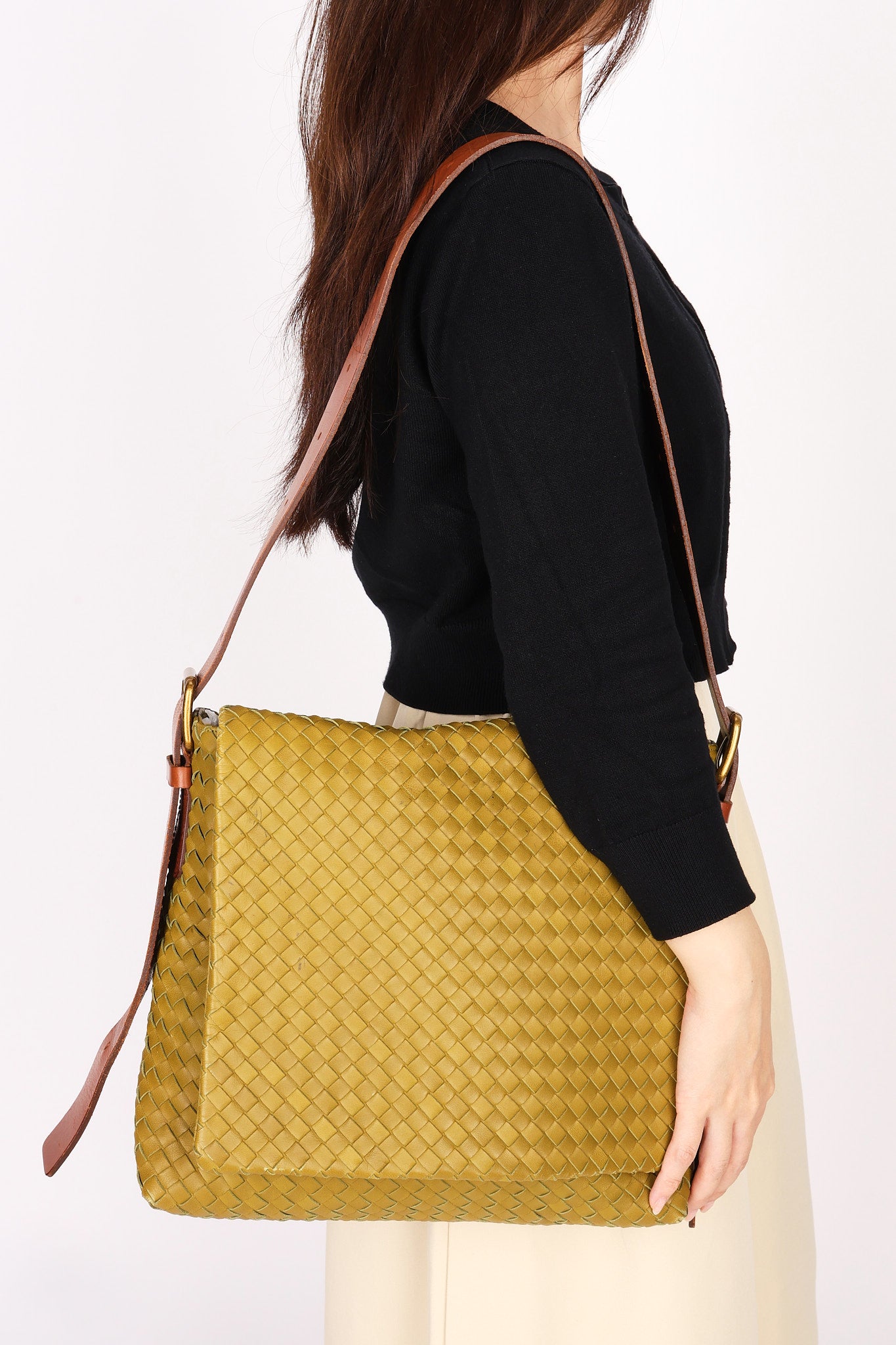 Bottega Veneta Intrecciato Messenger Bag Green