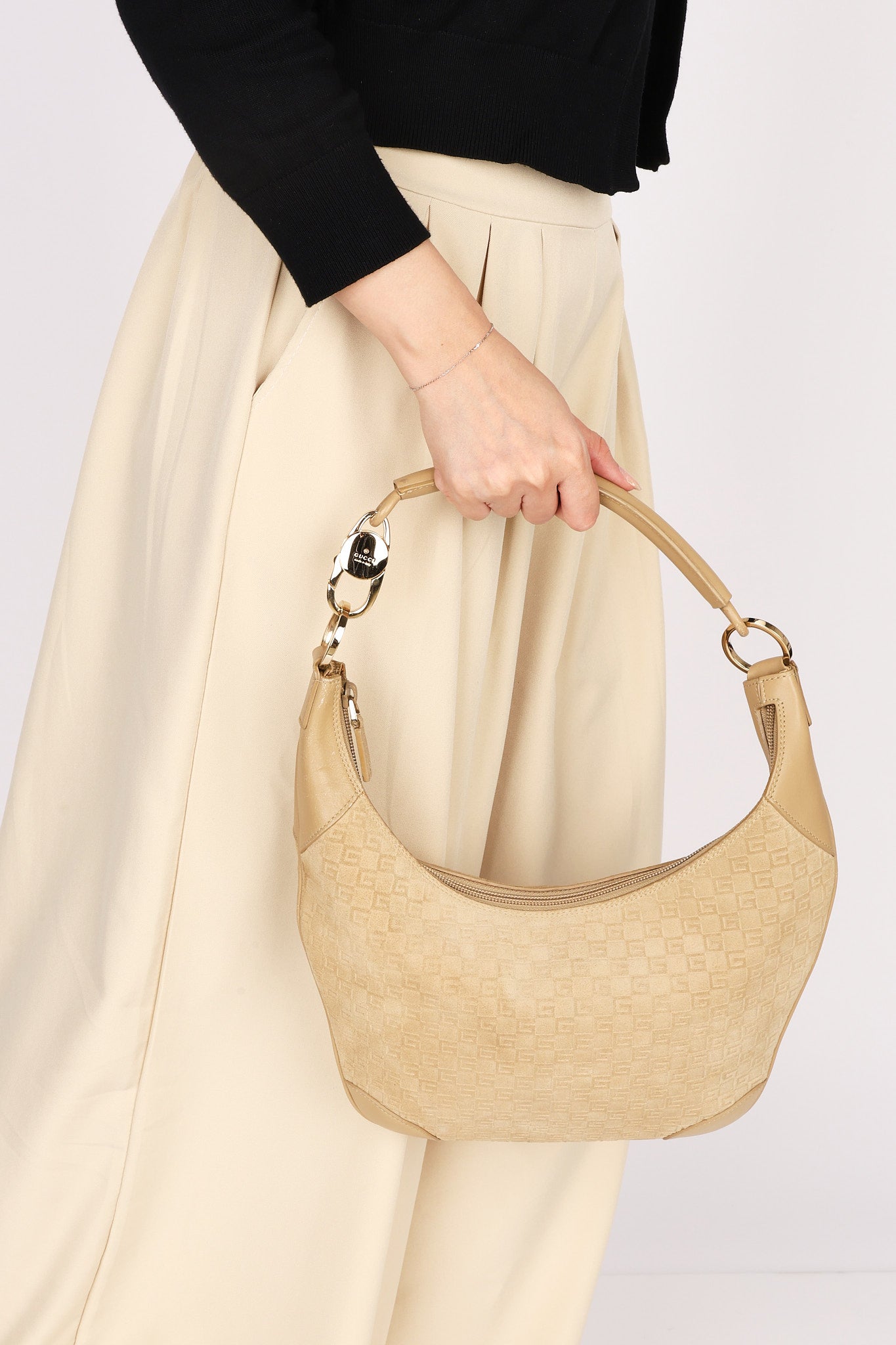 Gucci G Monogram Suede Shoulder Bag