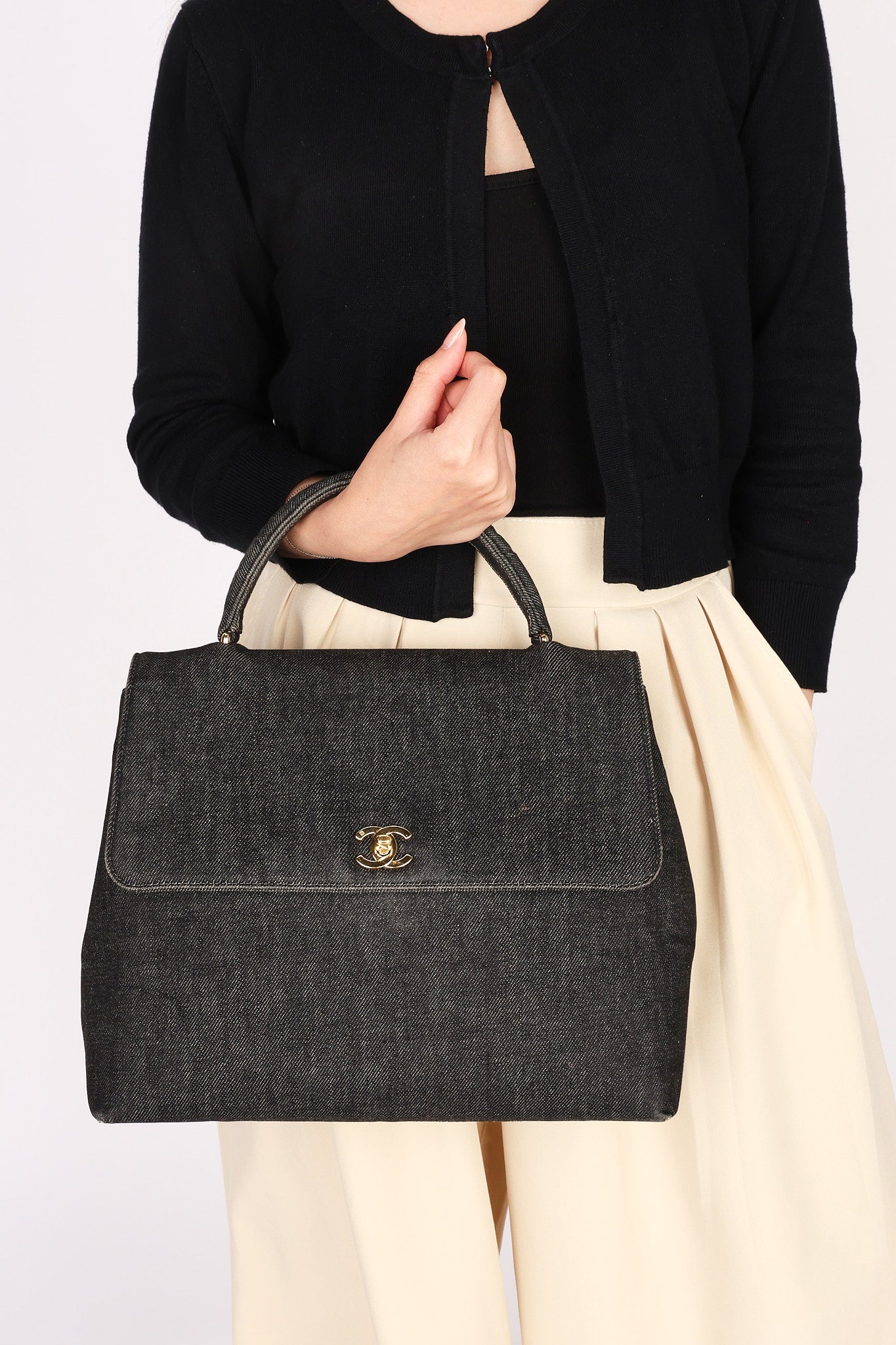 Chanel Denim Kelly Top Handle Bag 24K GP