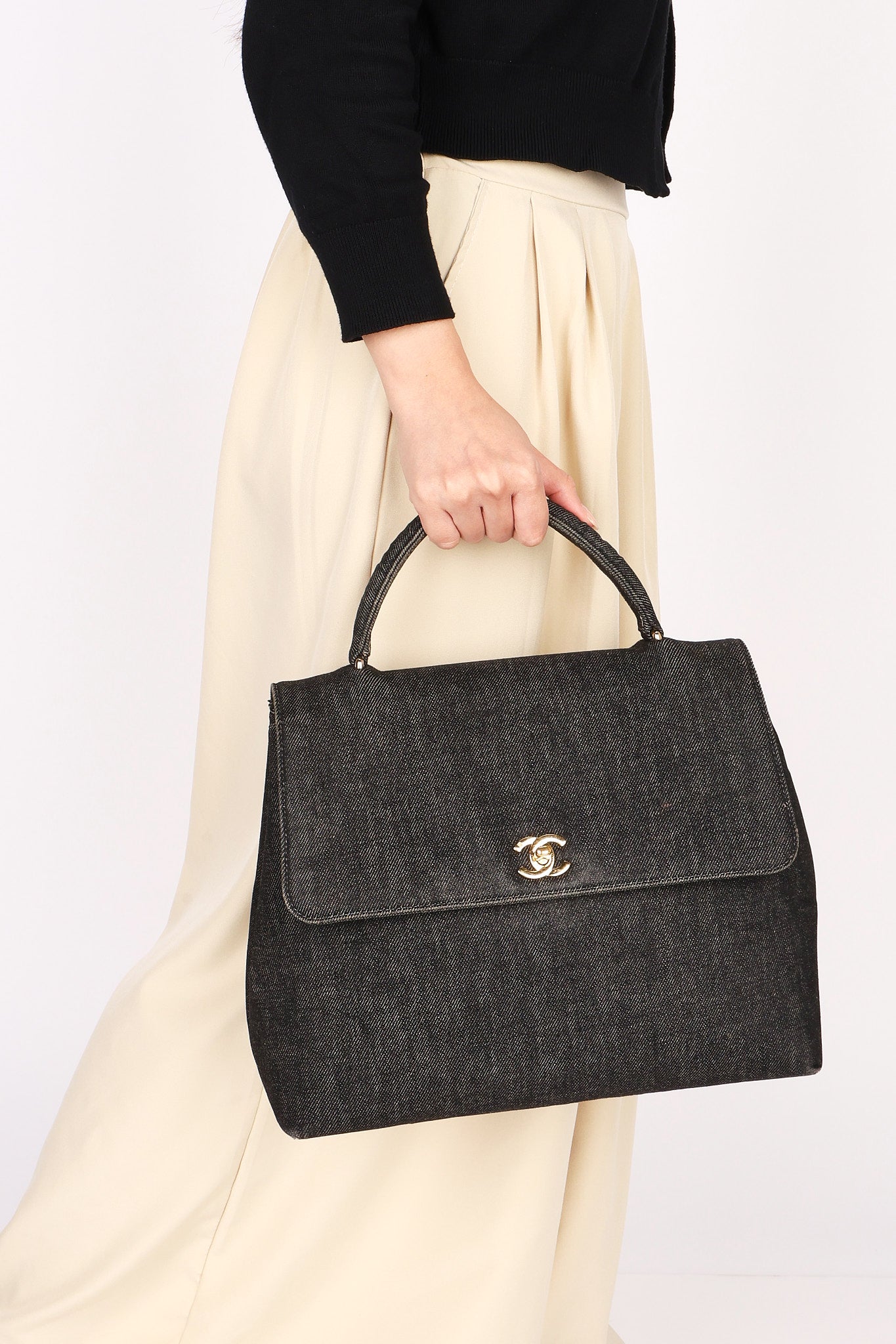 Chanel Denim Kelly Top Handle Bag 24K GP