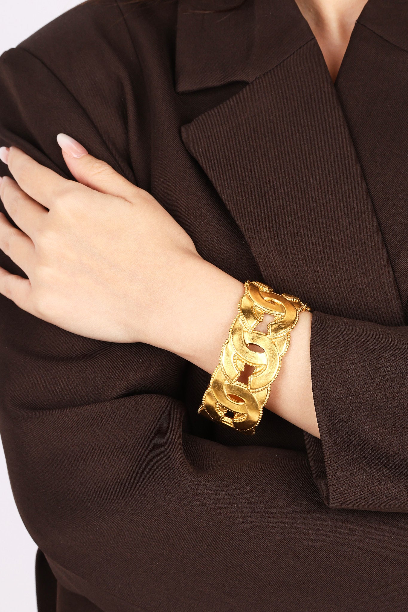 Chanel 1996 Brushed CC Beaded Bangle 24K GP