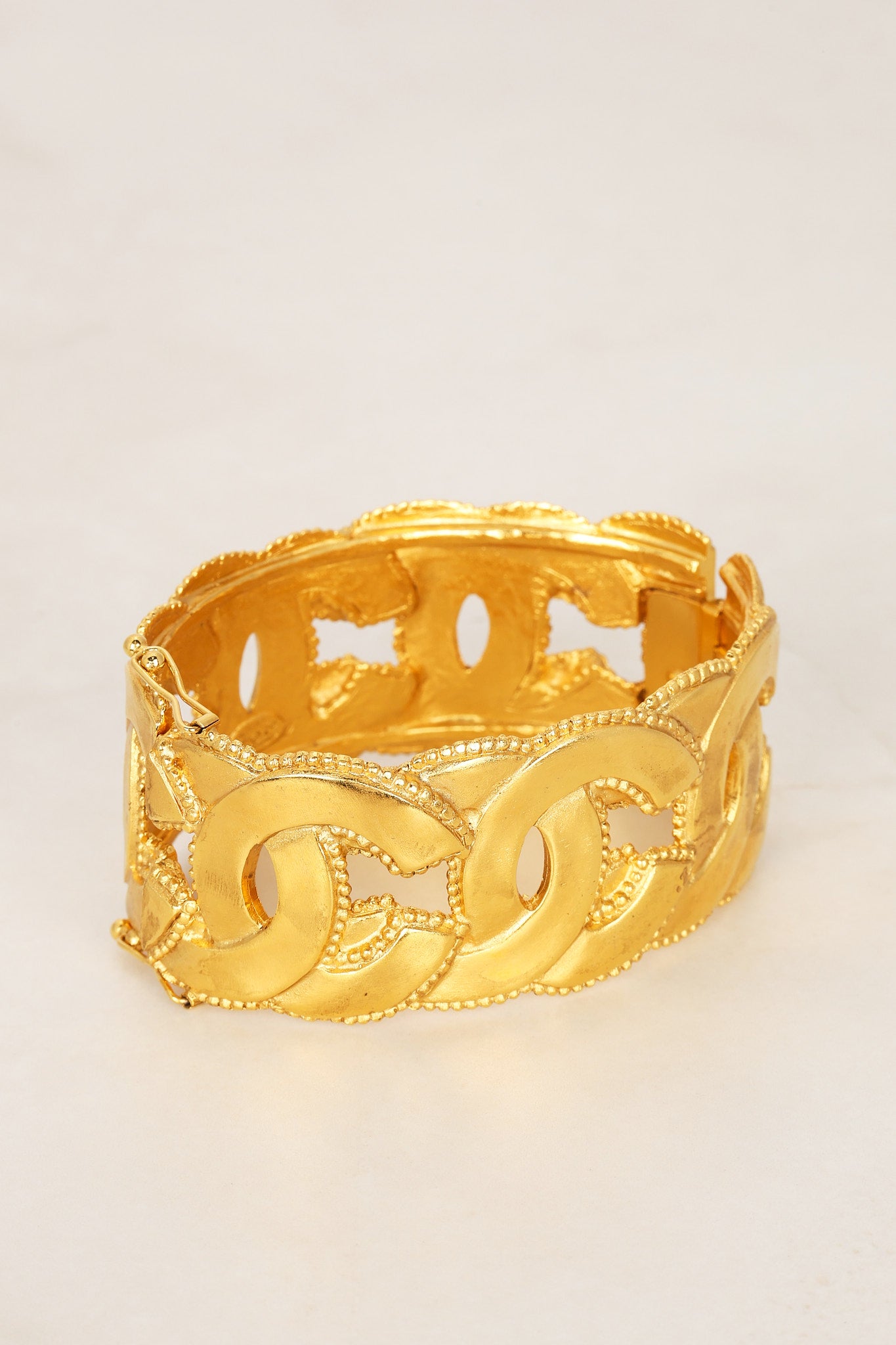 Chanel 1996 Brushed CC Beaded Bangle 24K GP