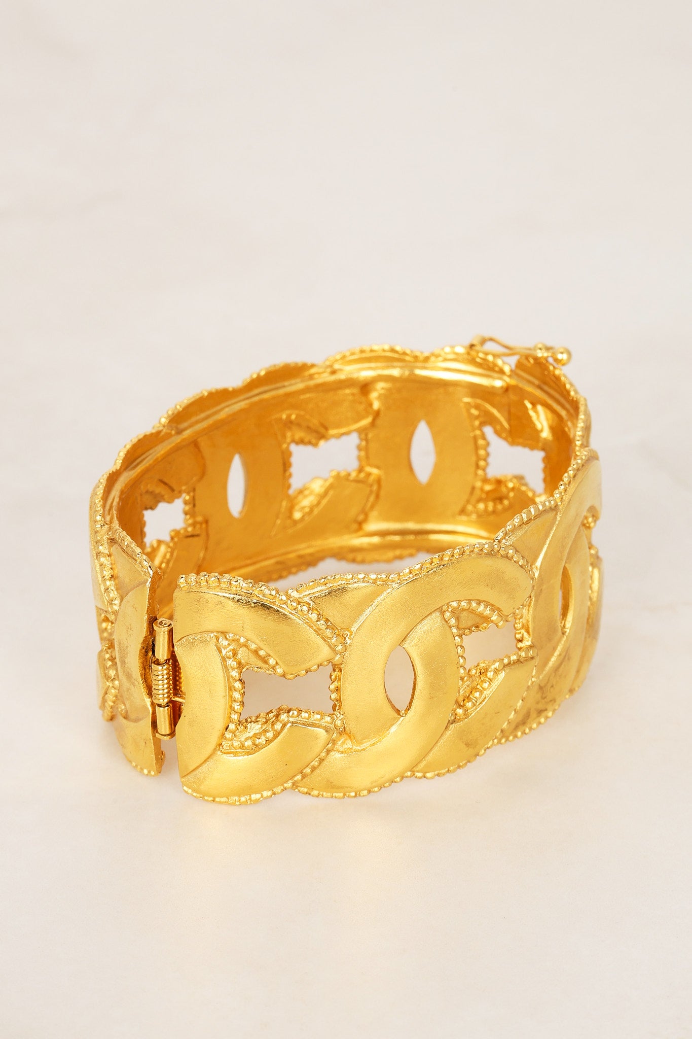 Chanel 1996 Brushed CC Beaded Bangle 24K GP