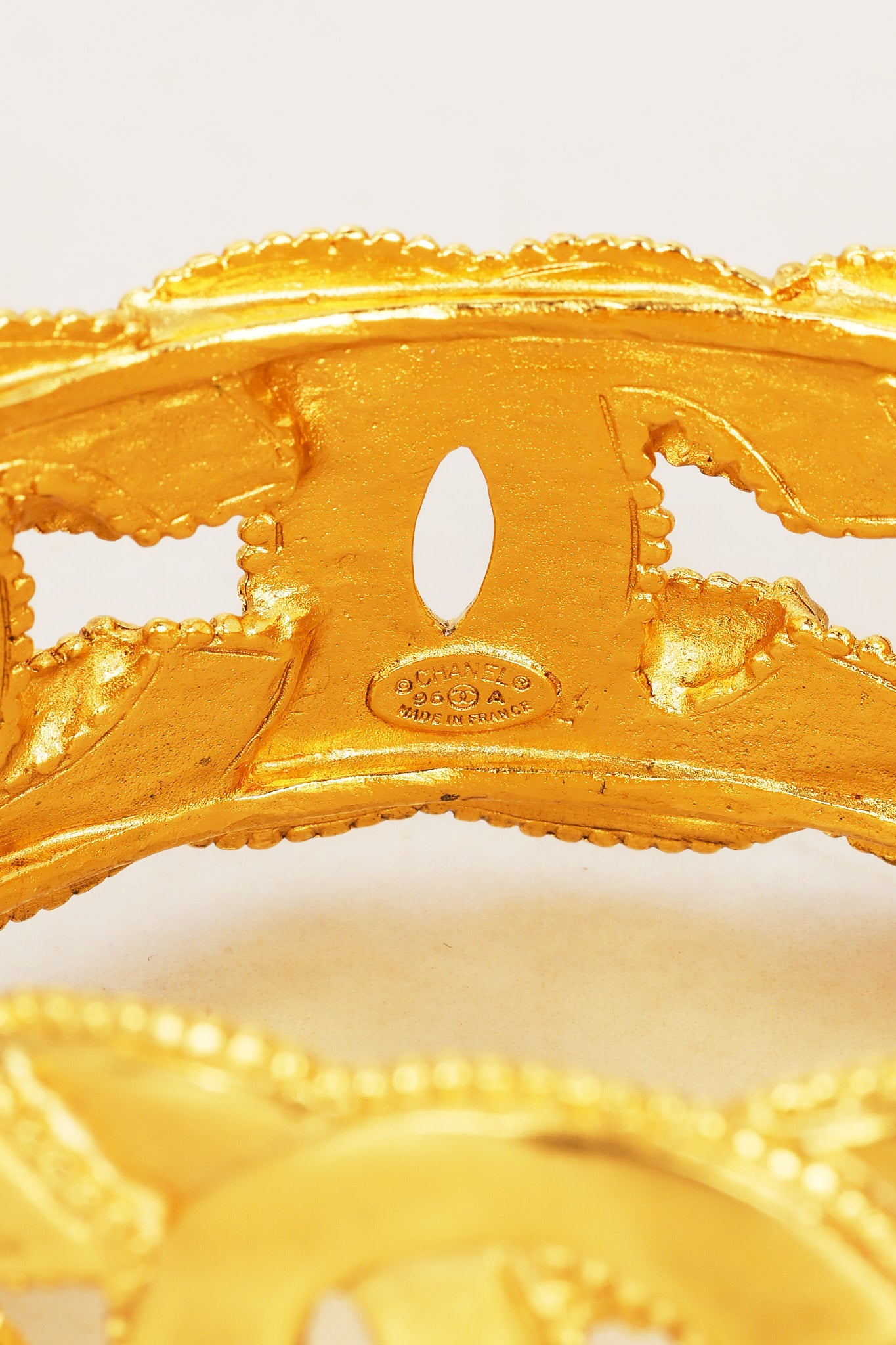 Chanel 1996 Brushed CC Beaded Bangle 24K GP