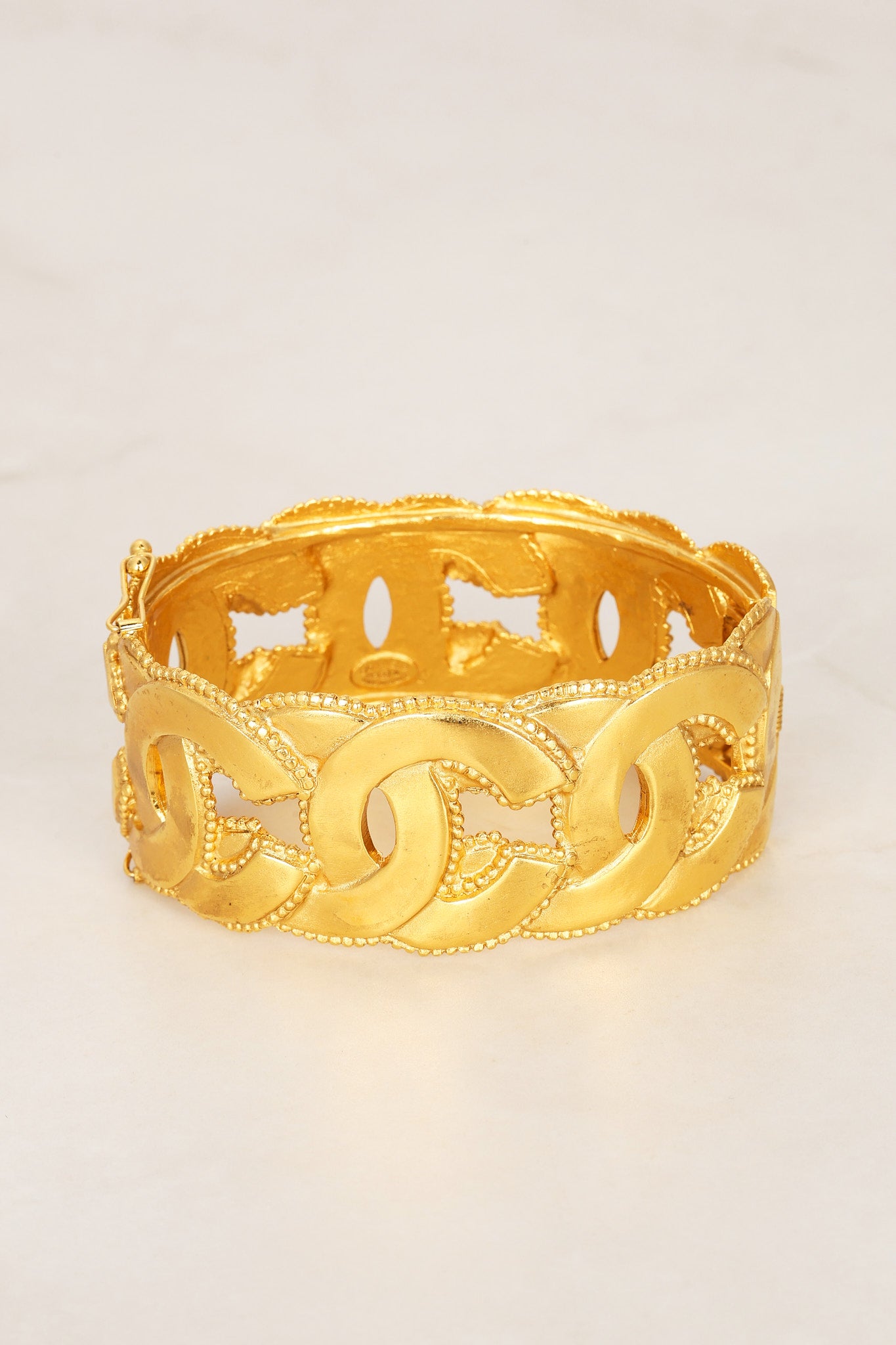 Chanel 1996 Brushed CC Beaded Bangle 24K GP