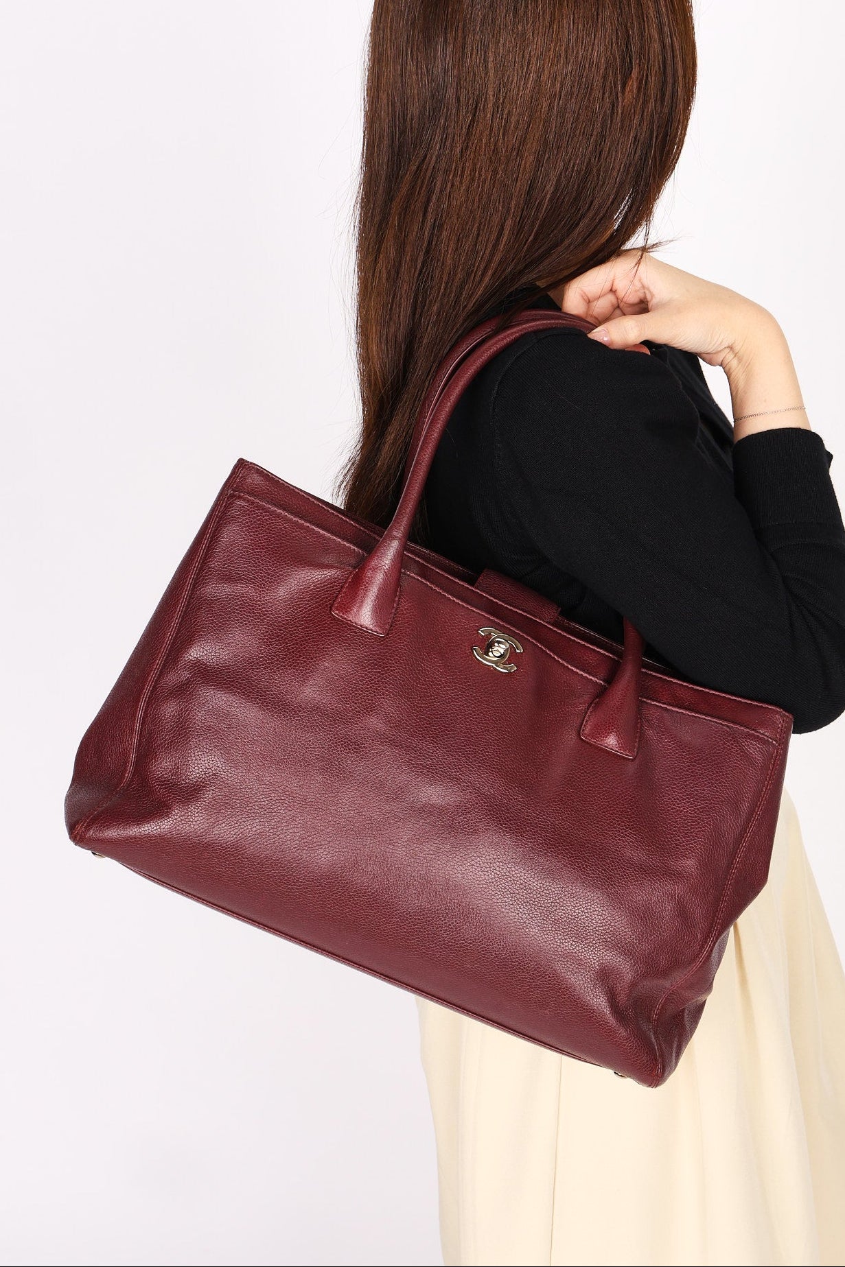 Chanel Medium Cerf Executive Tote Bordeaux Caviar SHW