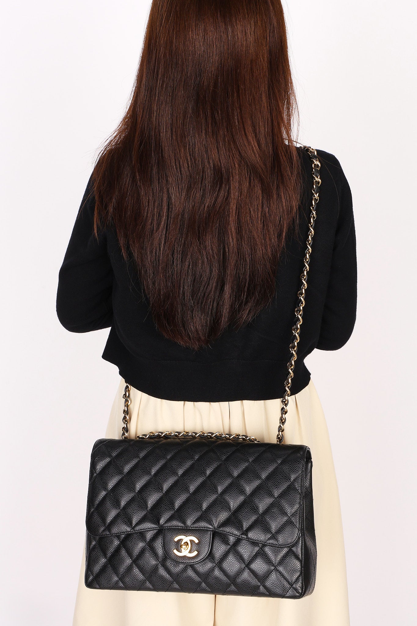 Chanel Jumbo Classic Single Flap Black Caviar 24K GP