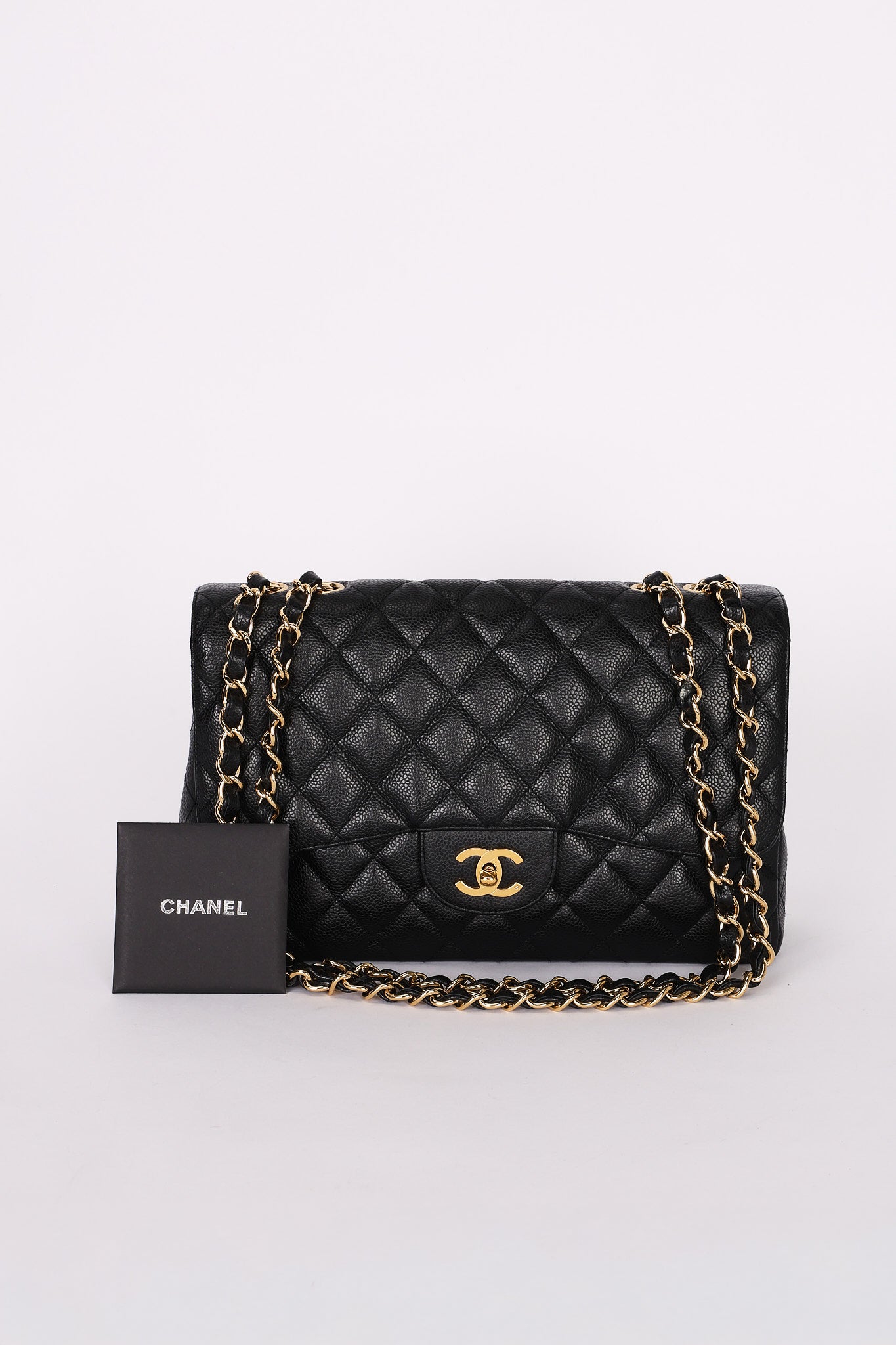 Chanel Jumbo Classic Single Flap Black Caviar 24K GP