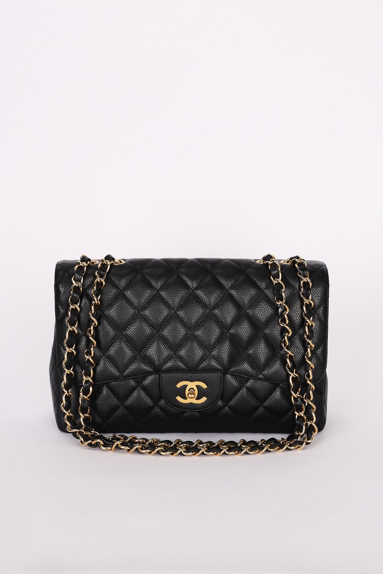 Chanel Jumbo Classic Single Flap Black Caviar 24K GP