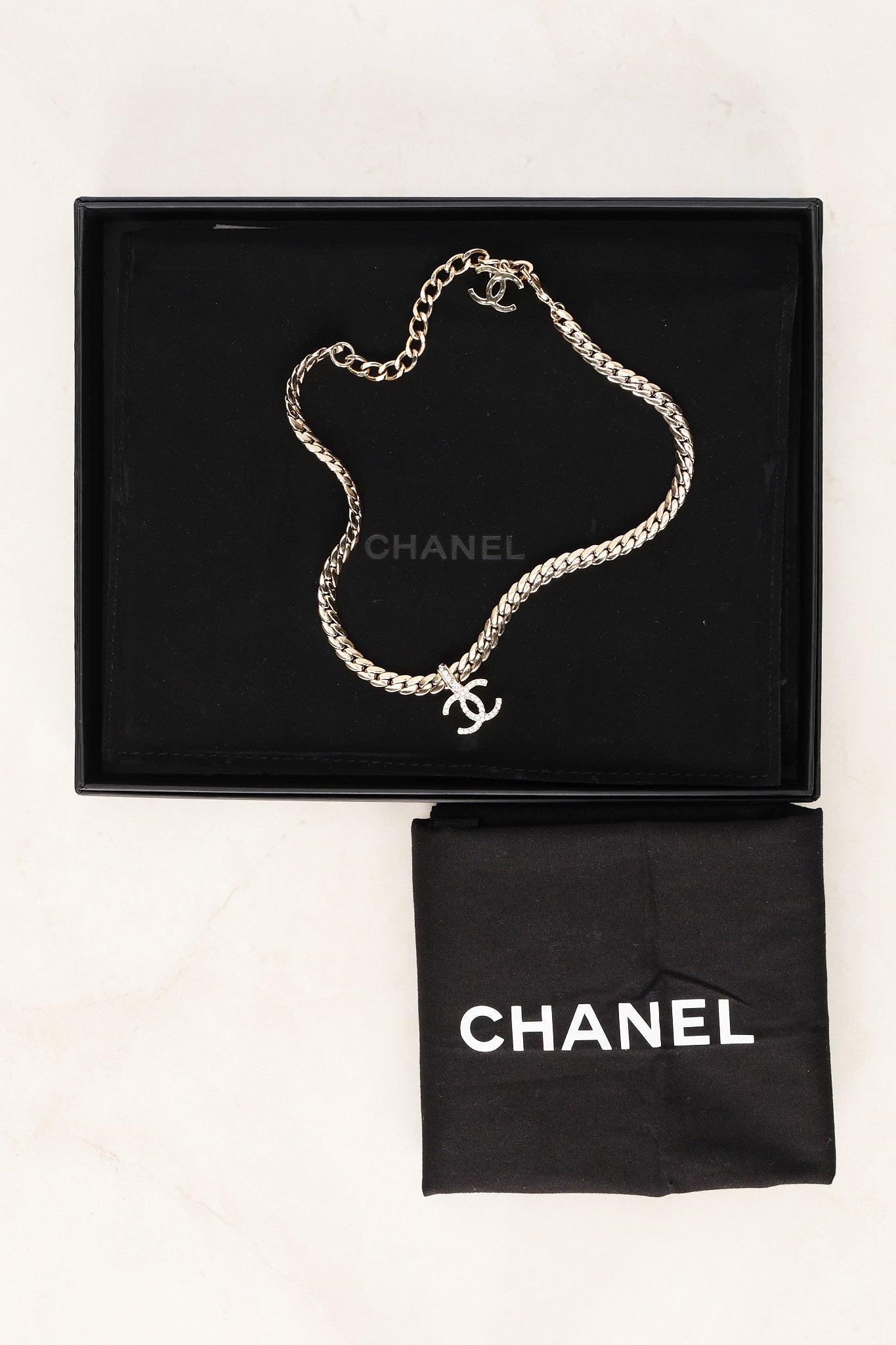 Chanel 2024 Cuban Link Crystal CC Necklace