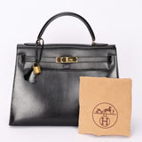 Hermès Kelly 32 Noir Box GHW
