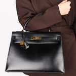 Hermès Kelly 32 Noir Box GHW