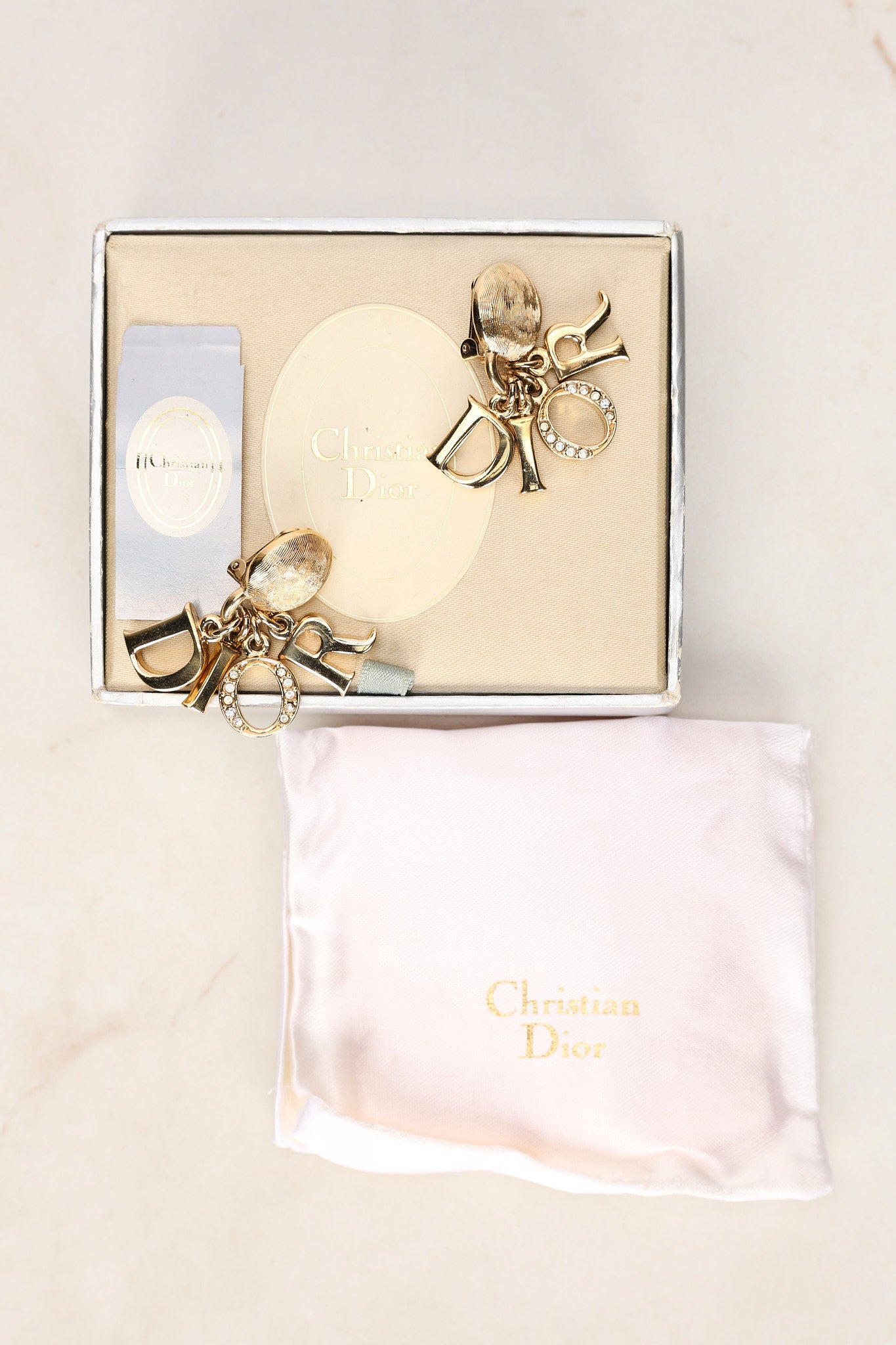 Dior Letter Logo Crystal Clip-On Earrings