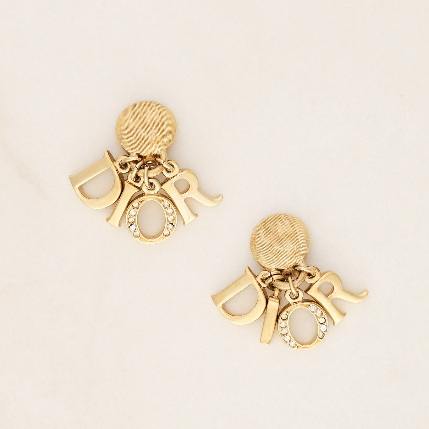 Dior Letter Logo Crystal Clip-On Earrings