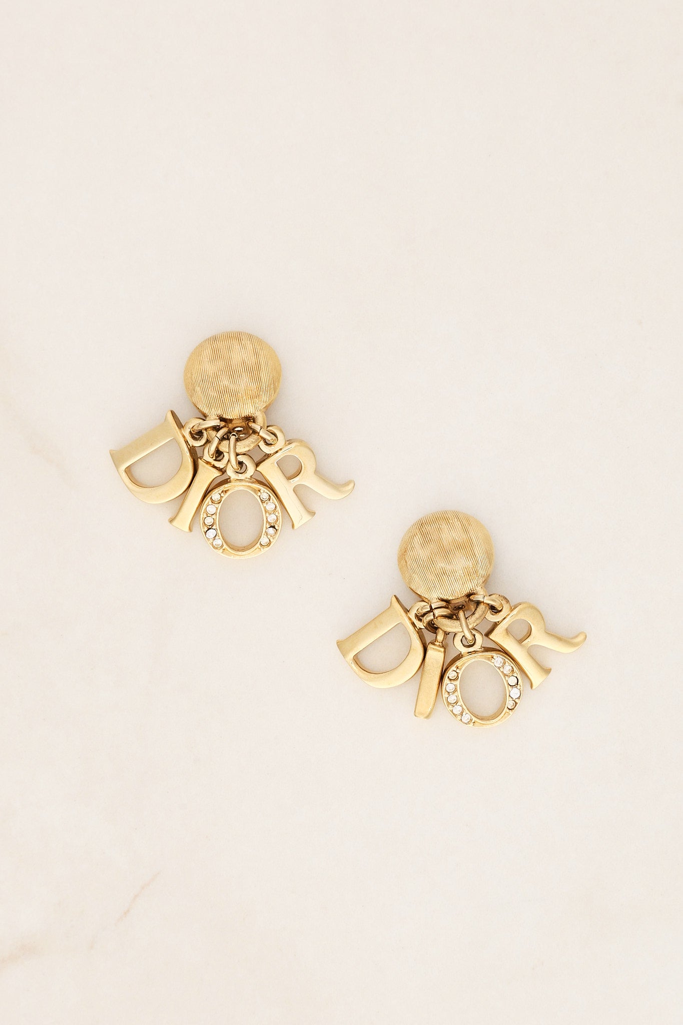 Dior Letter Logo Crystal Clip-On Earrings