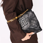 Chanel CC Chain Top Handle Bag Black Lambskin GHW