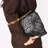 Chanel CC Chain Top Handle Bag Black Lambskin GHW