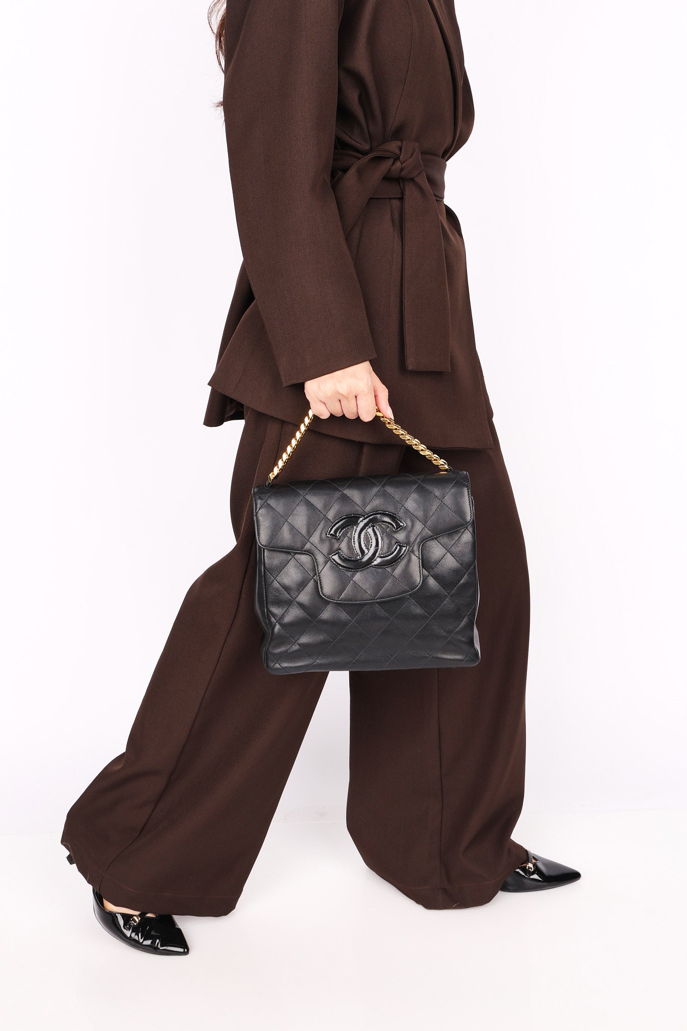 Chanel CC Chain Top Handle Bag Black Lambskin GHW
