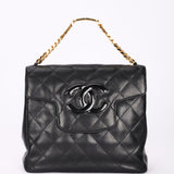 Chanel CC Chain Top Handle Bag Black Lambskin GHW