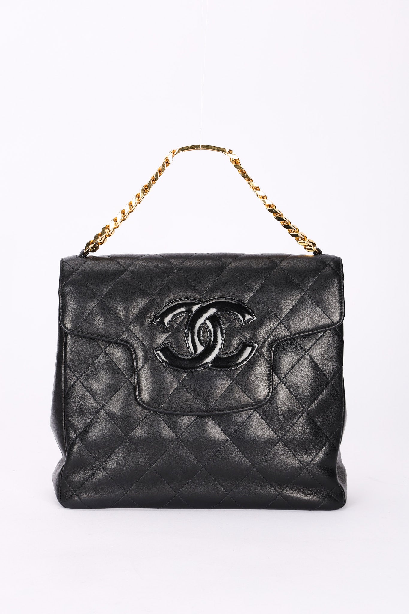 Chanel CC Chain Top Handle Bag Black Lambskin GHW