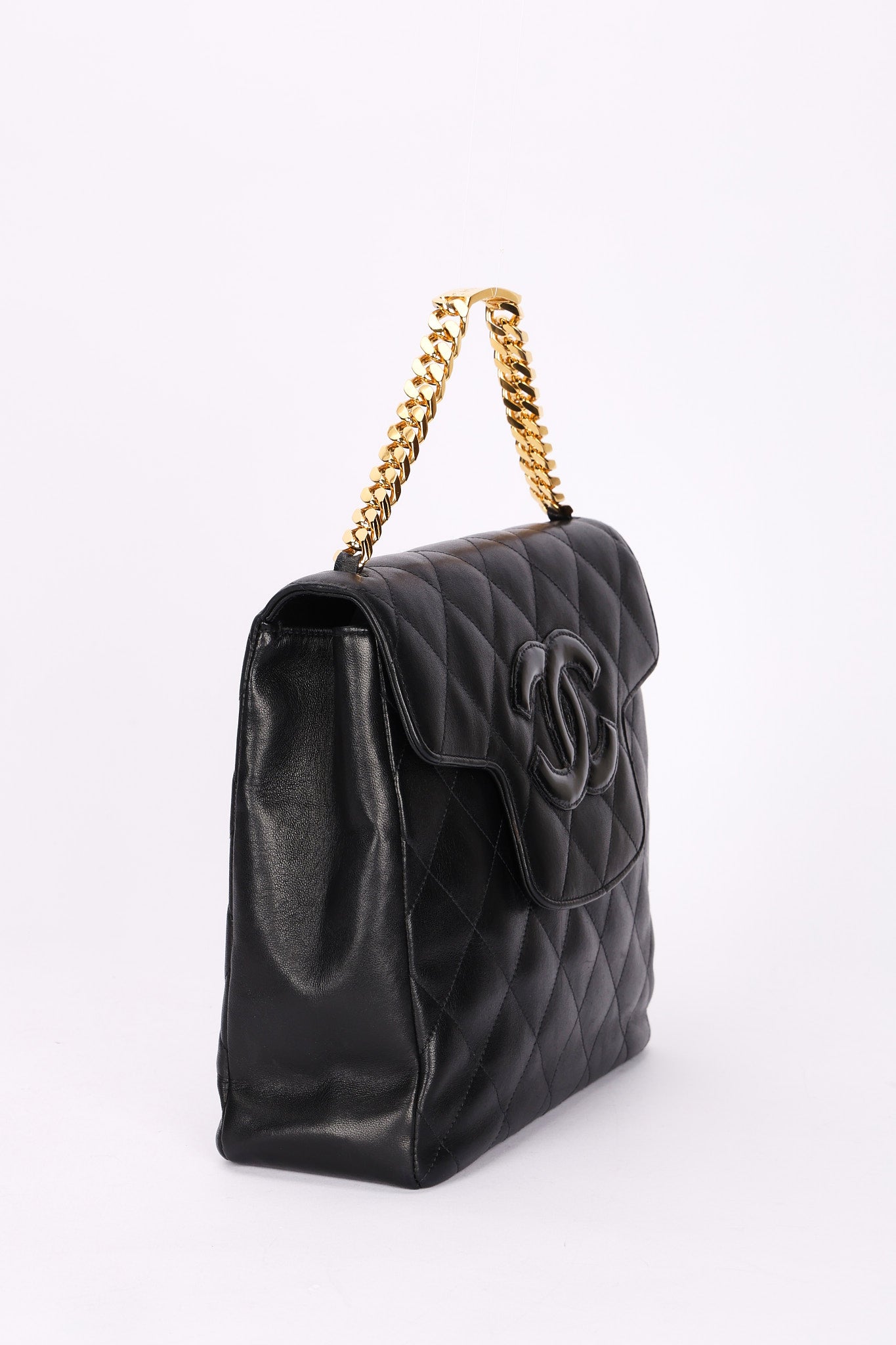Chanel CC Chain Top Handle Bag Black Lambskin GHW