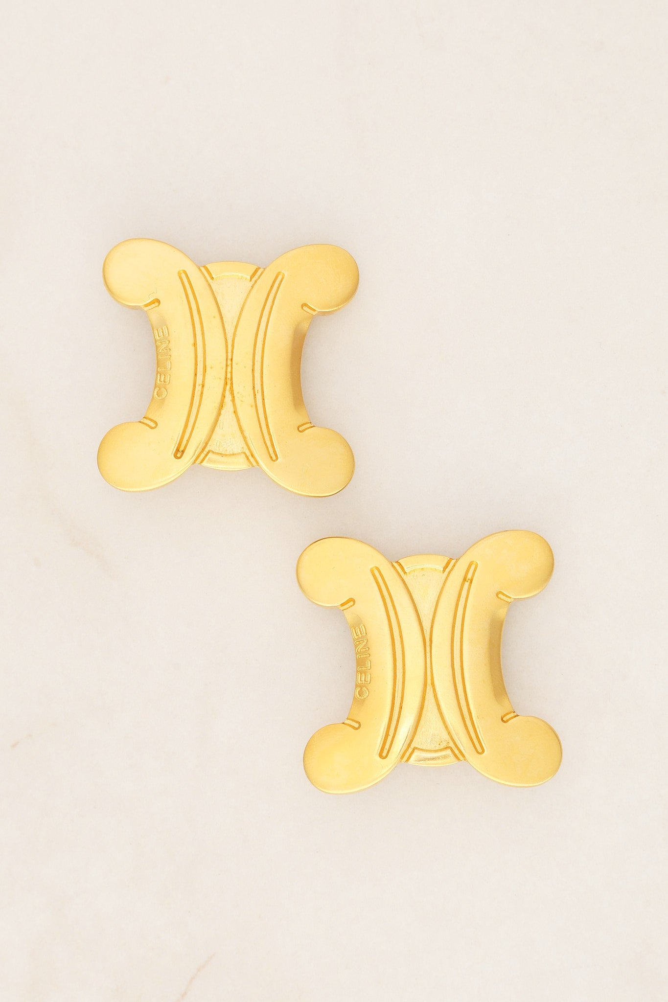 Vintage Celine Triomphe Clip-On Earrings 24K GP