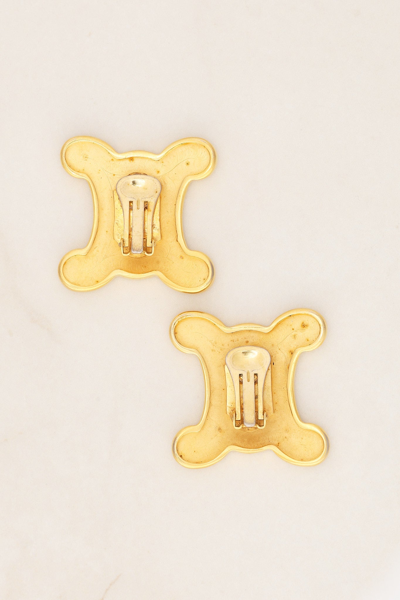 Vintage Celine Triomphe Clip-On Earrings 24K GP