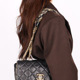 Chanel Tweed Trim Single Flap Black Calfskin 2011 AGHW