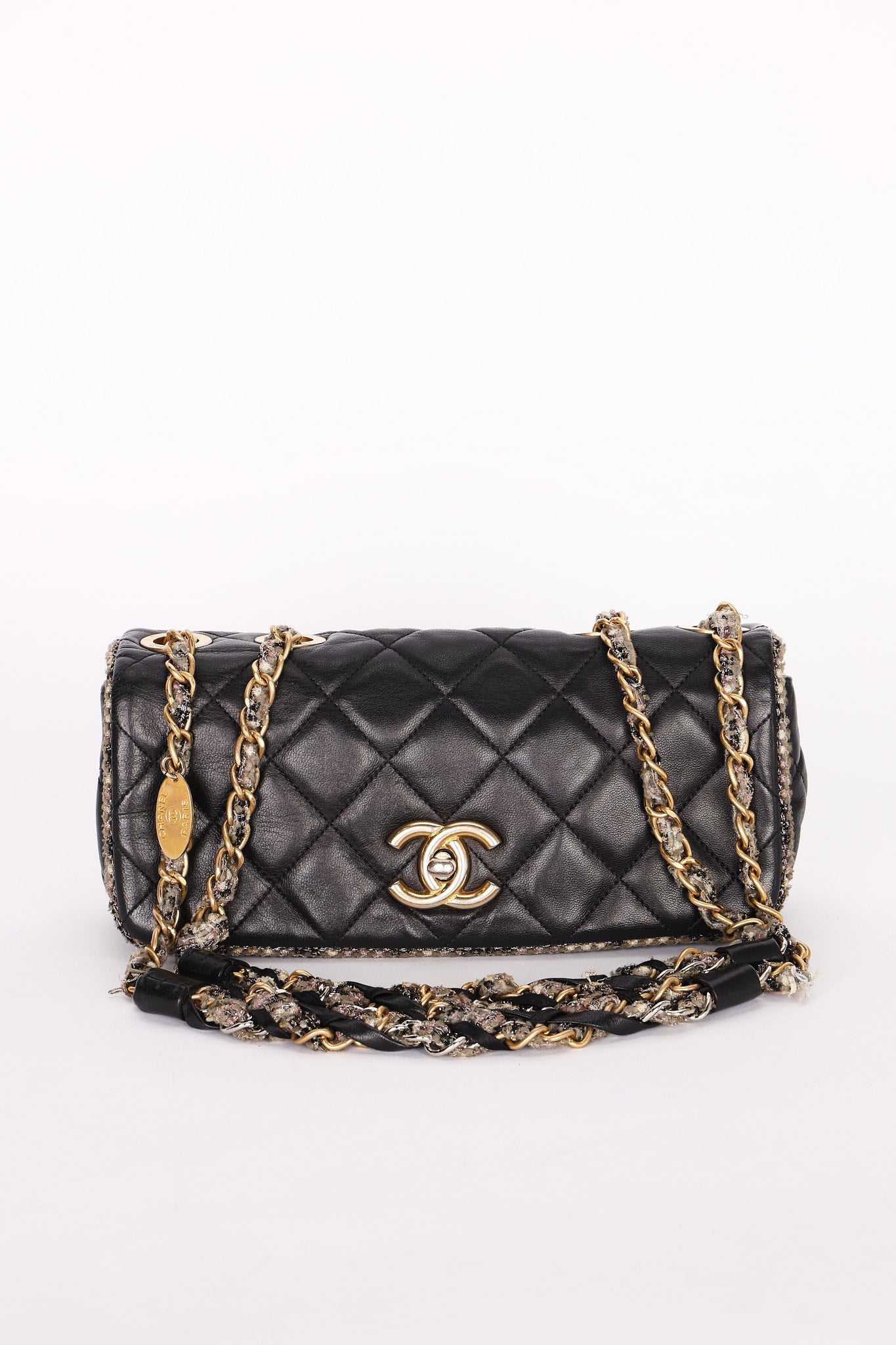 Chanel Tweed Trim Single Flap Black Calfskin AGHW