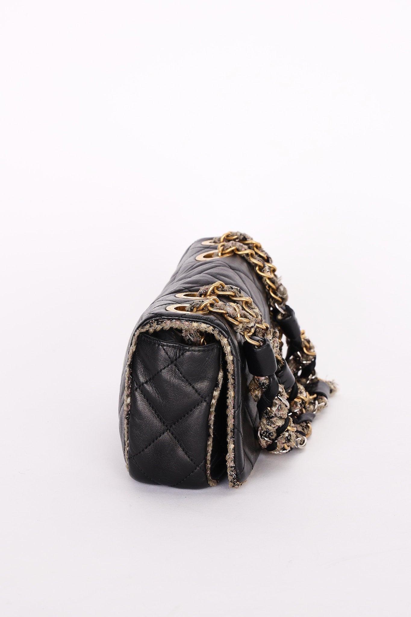 Chanel Tweed Trim Single Flap Black Calfskin AGHW
