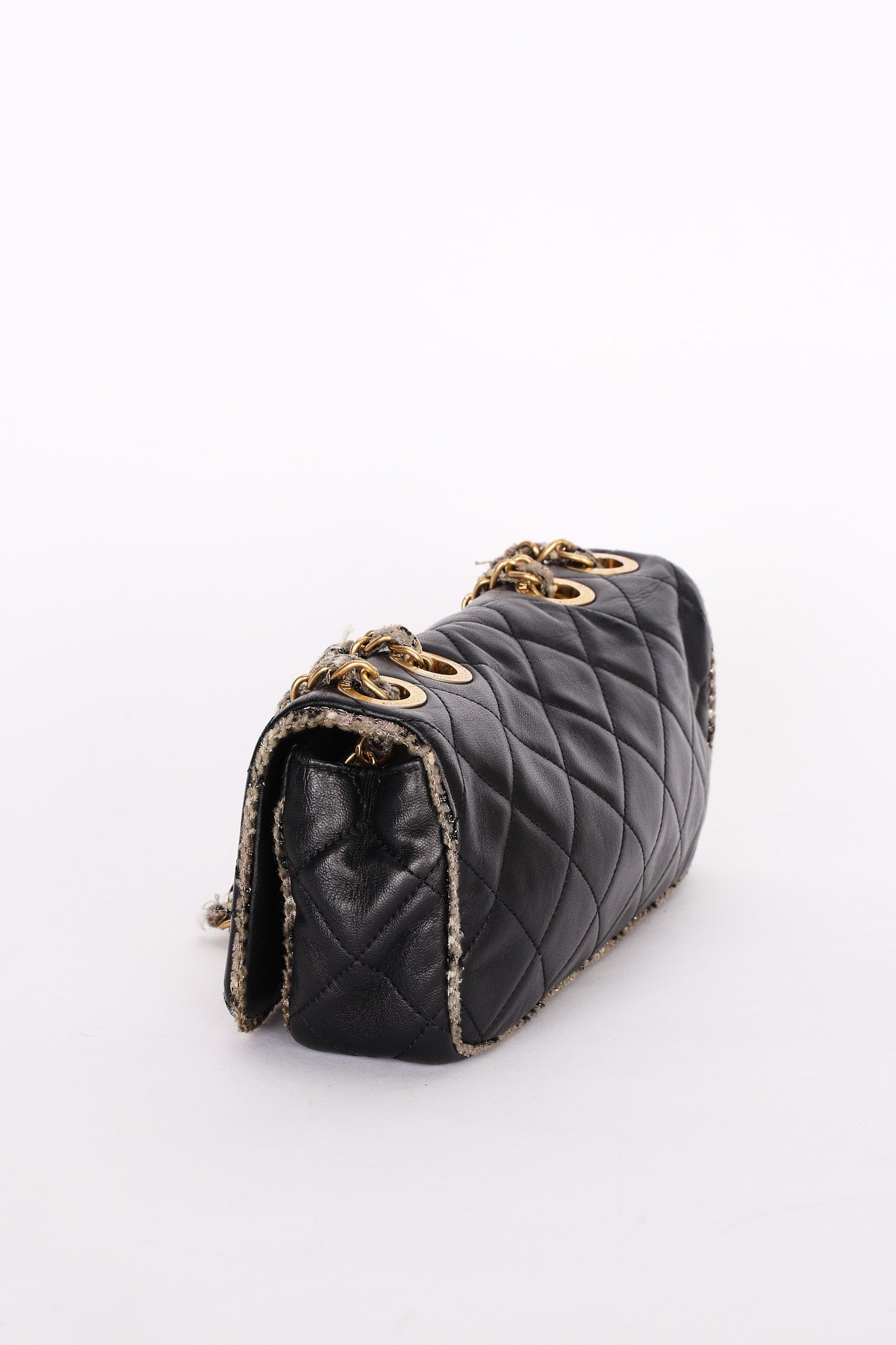 Chanel Tweed Trim Single Flap Black Calfskin AGHW