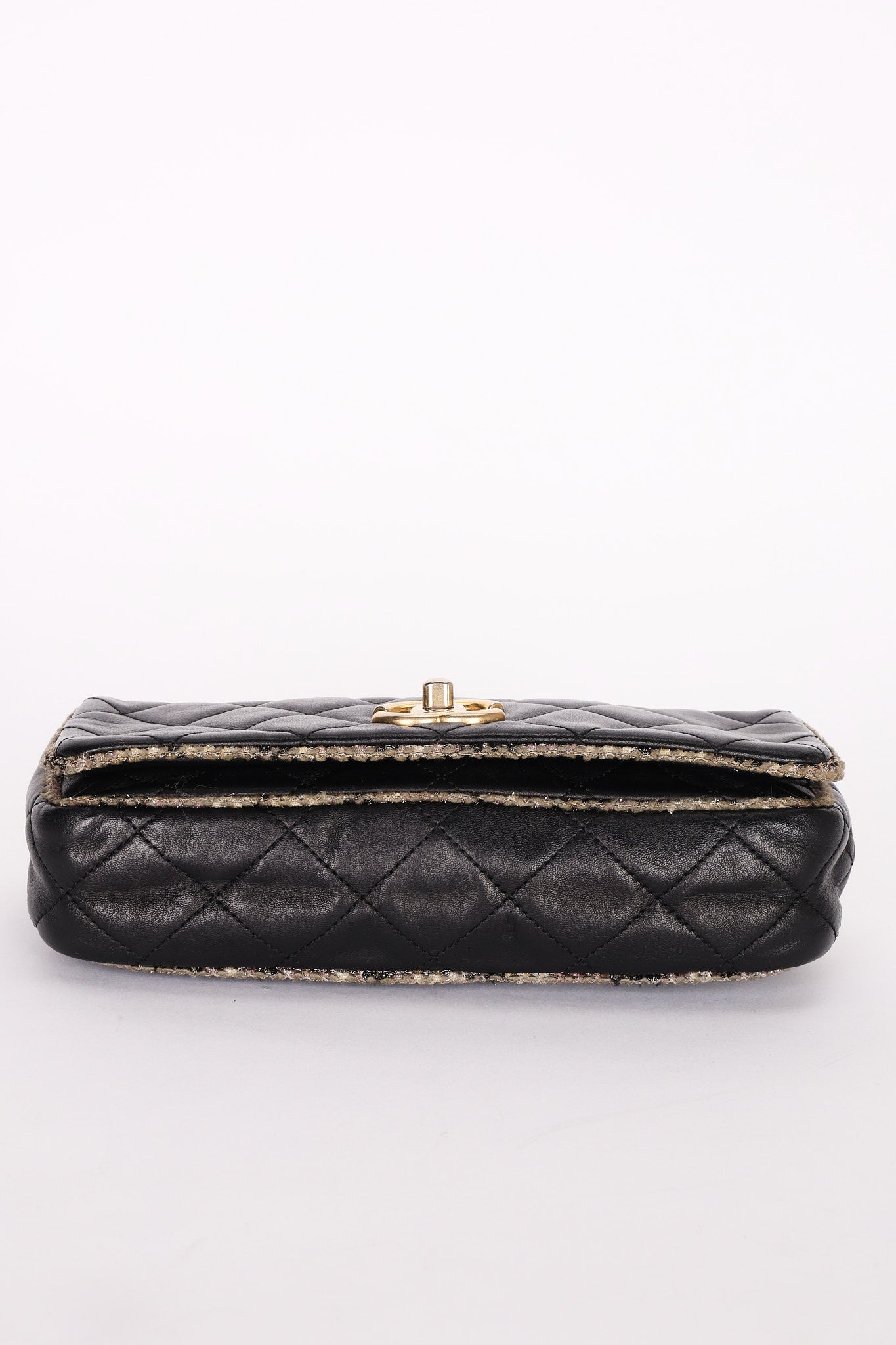 Chanel Tweed Trim Single Flap Black Calfskin AGHW