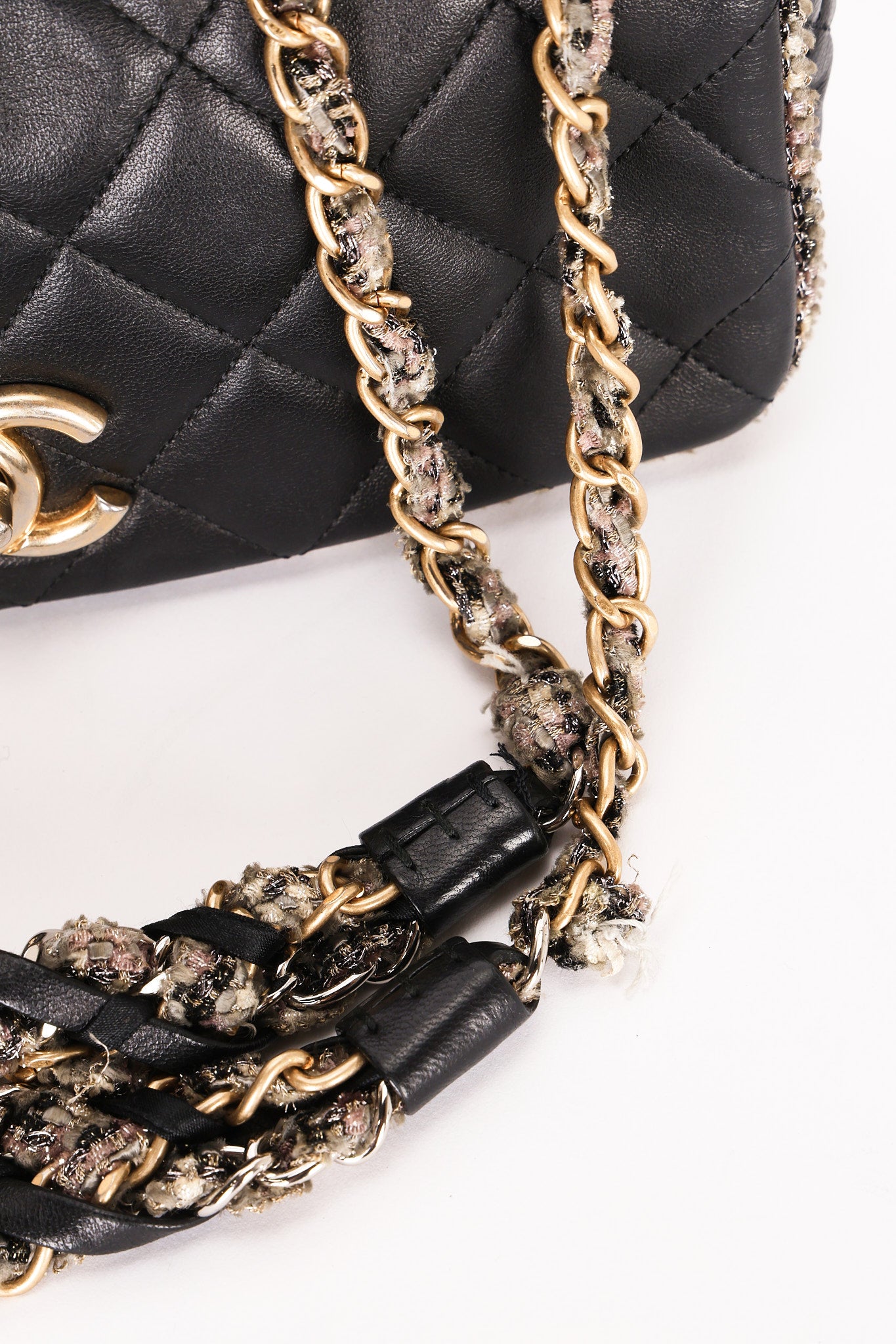 Chanel Tweed Trim Single Flap Black Calfskin AGHW