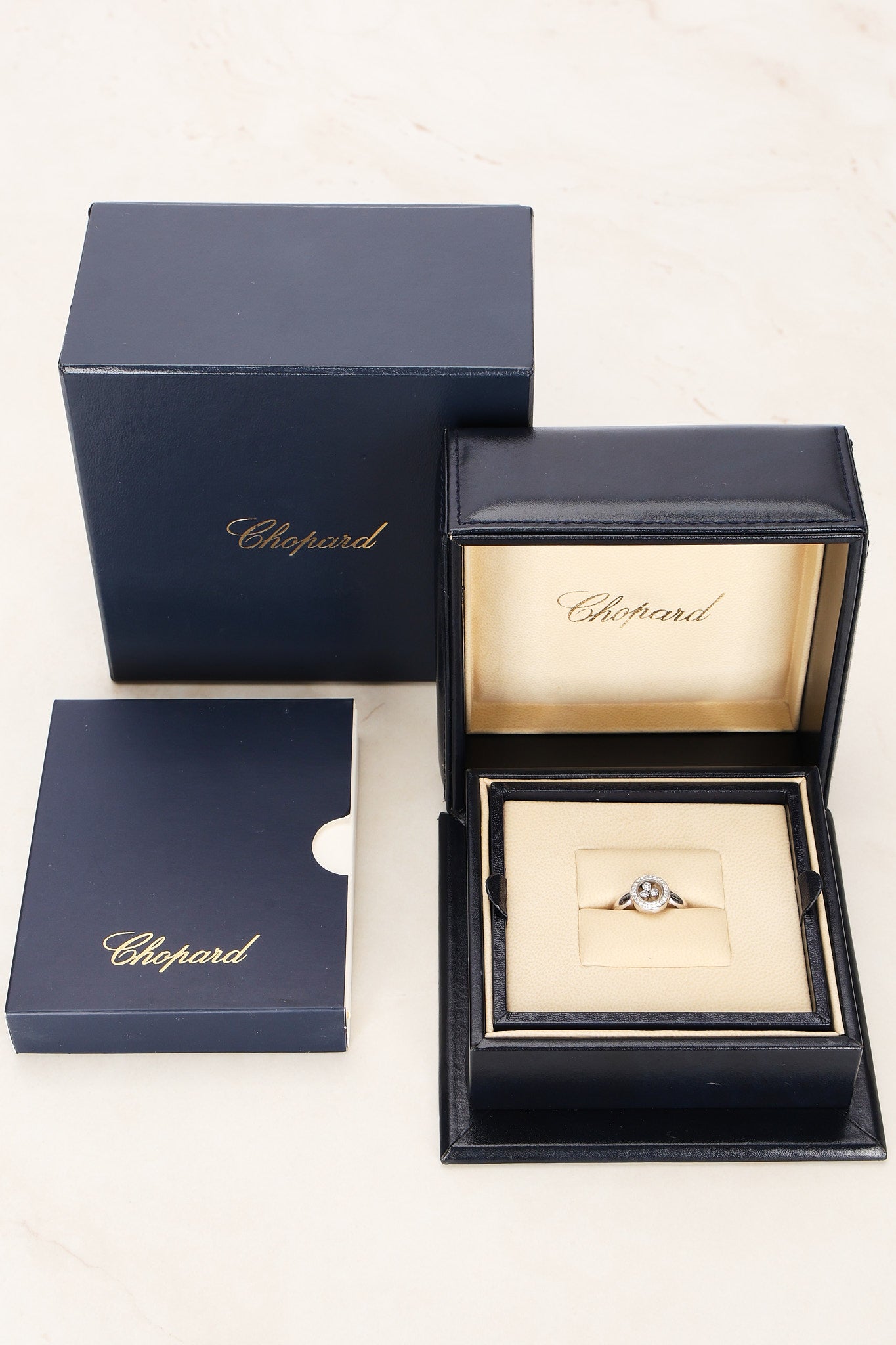 Chopard 18K White Gold Happy Diamonds Ring, Size US 6.75