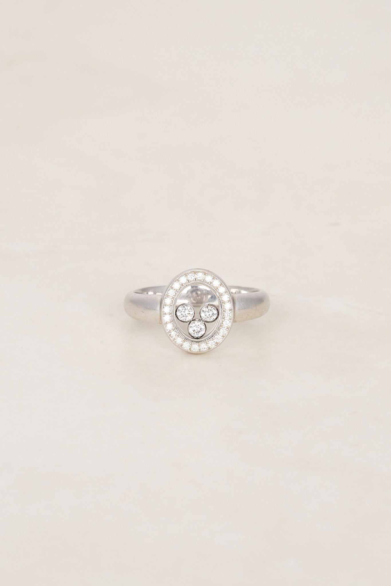 Chopard 18K White Gold Happy Diamonds Ring, Size US 6.75