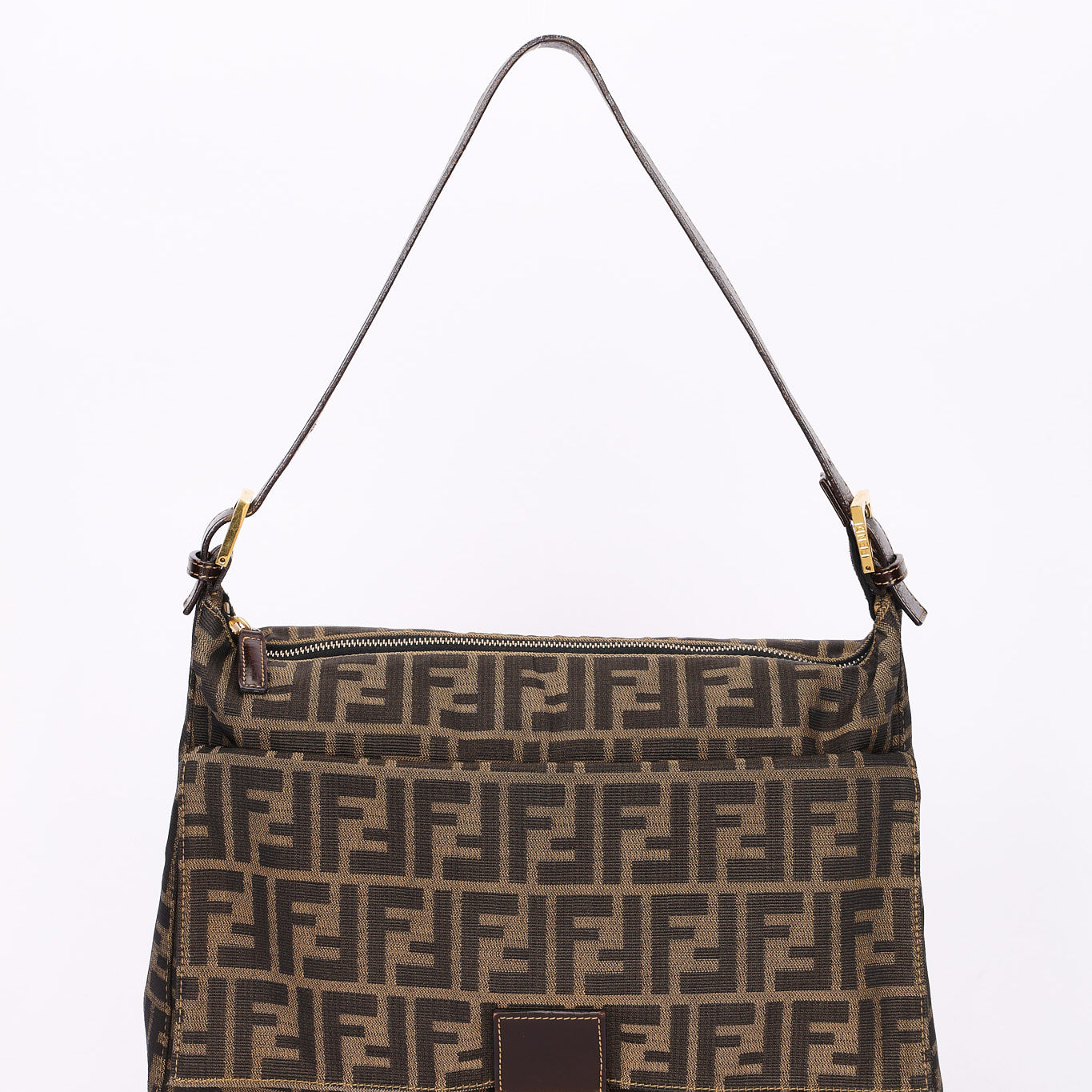 Fendi Zucca Front Pocket Baguette Shoulder Bag GHW