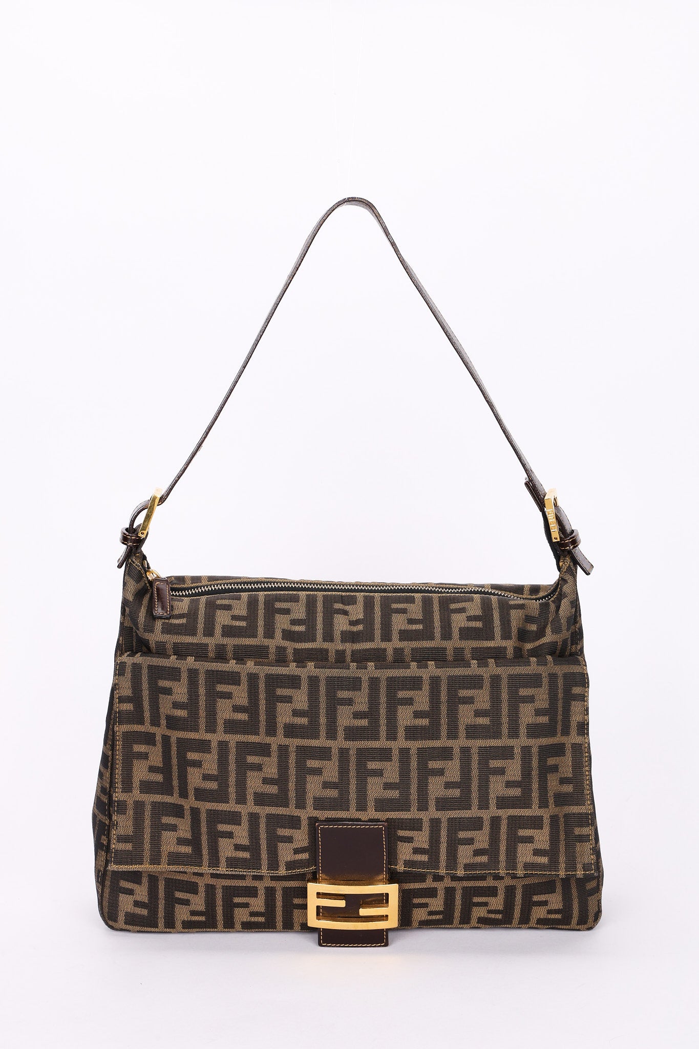Fendi Zucca Front Pocket Baguette Shoulder Bag GHW