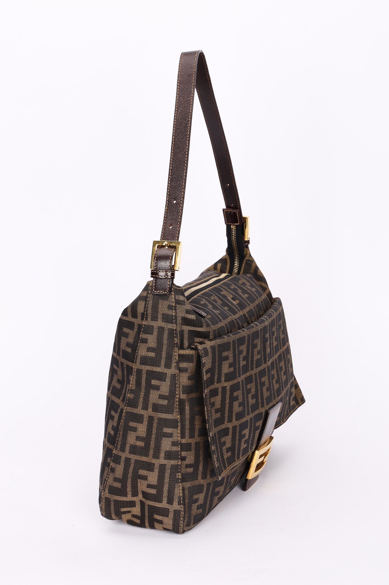 Fendi Zucca Front Pocket Baguette Shoulder Bag GHW