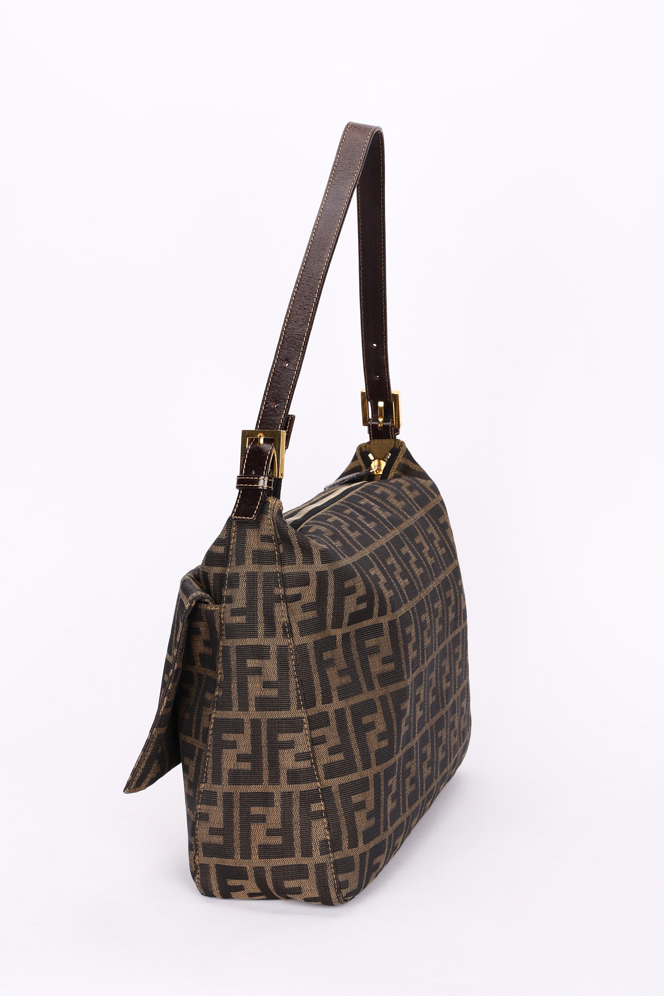 Fendi Zucca Front Pocket Baguette Shoulder Bag GHW