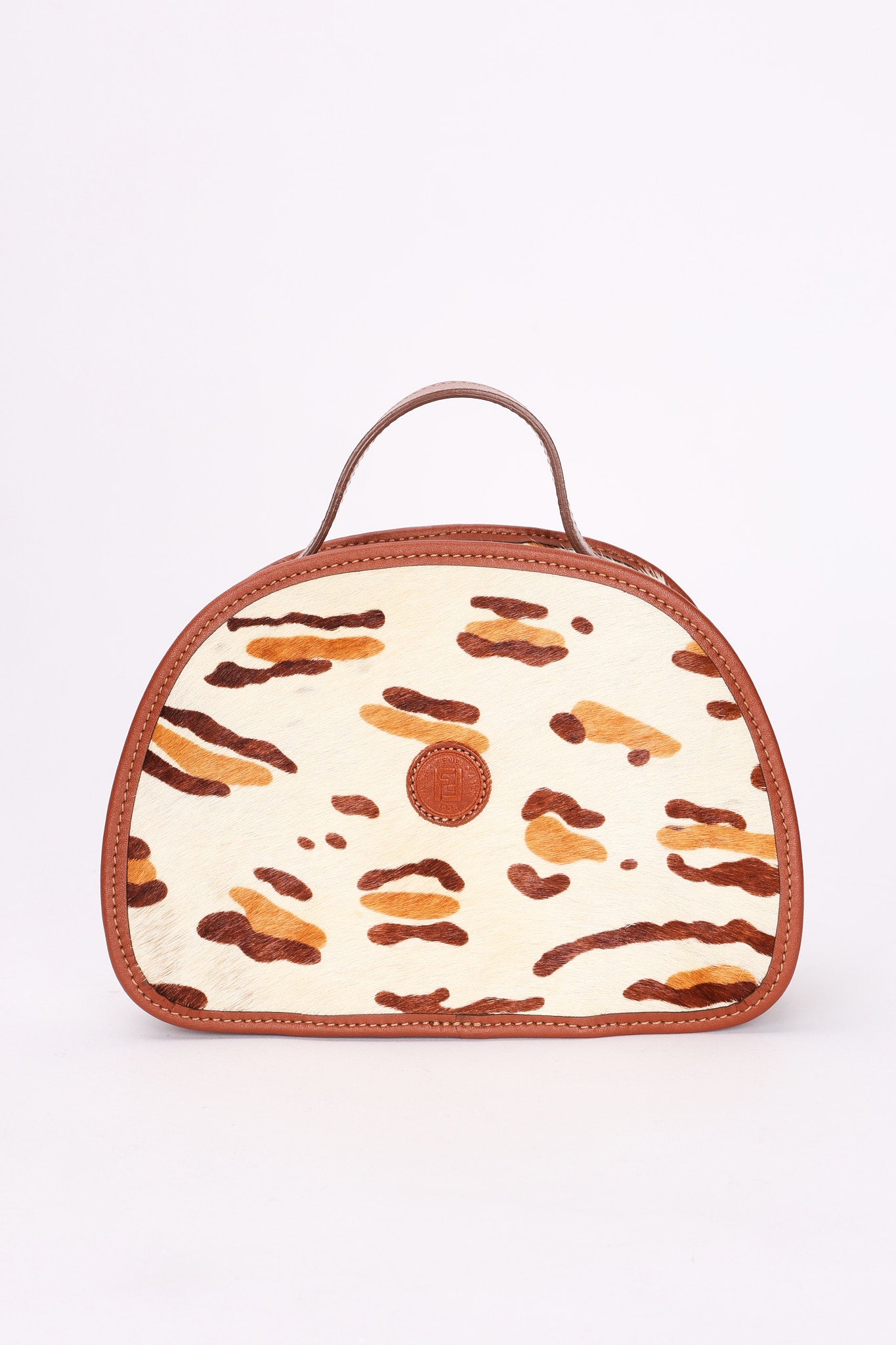 Fendi Leopard Print Ponyhair Top Handle Vanity Bag