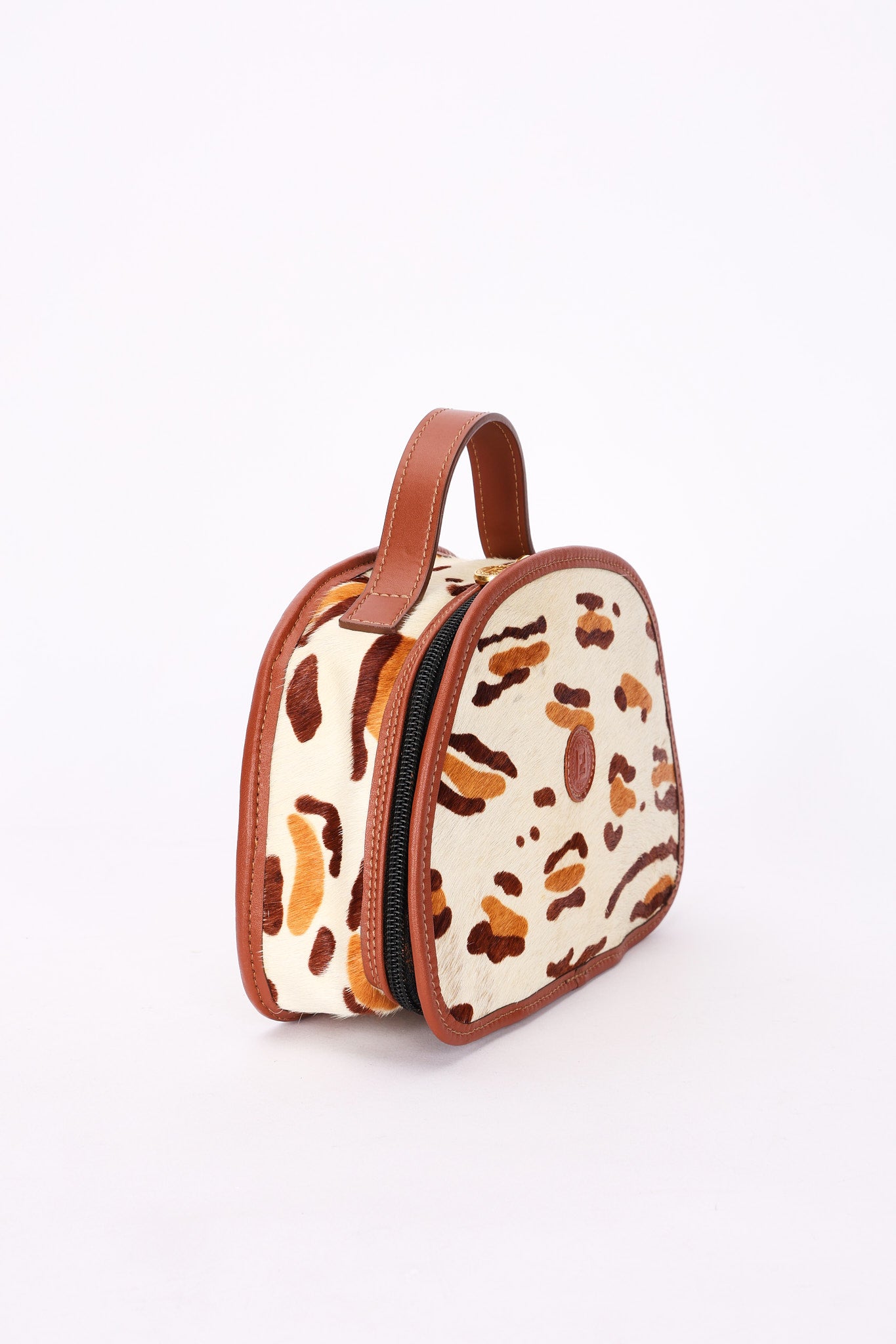 Fendi Leopard Print Ponyhair Top Handle Vanity Bag