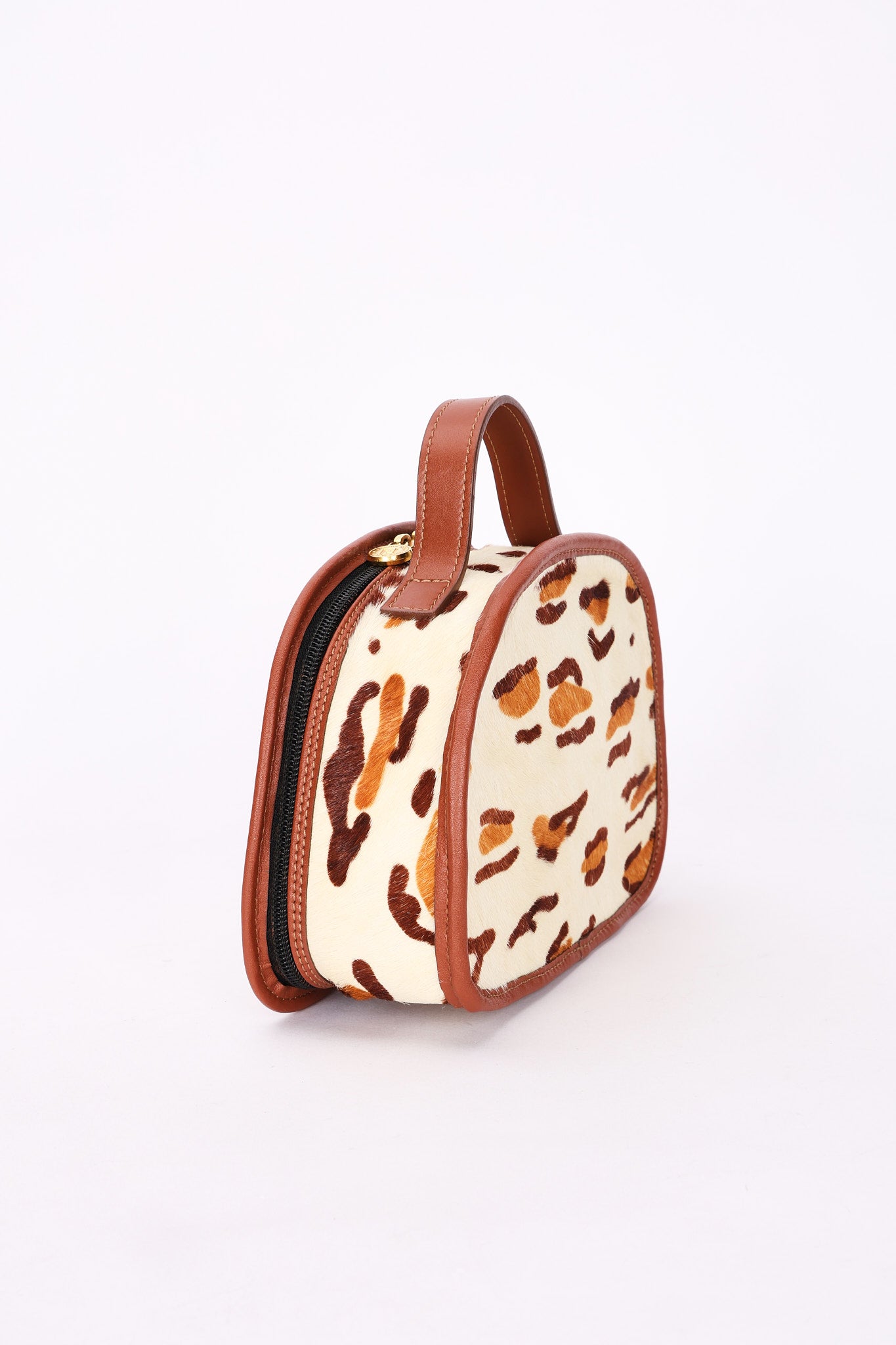 Fendi Leopard Print Ponyhair Top Handle Vanity Bag