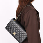 Chanel Medium Classic Double Flap Black Caviar 24K GP