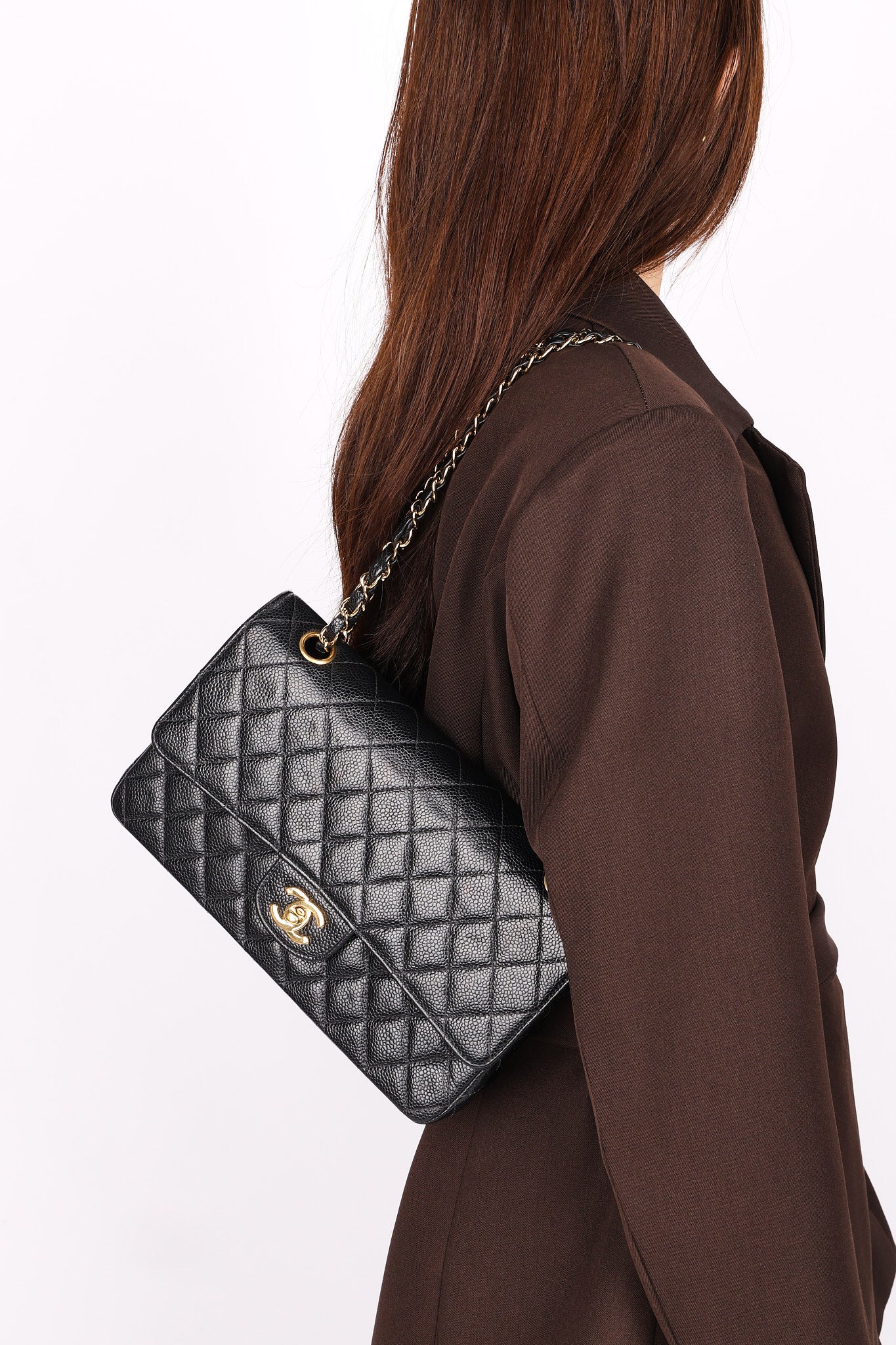 Chanel Medium Classic Double Flap Black Caviar 24K GP